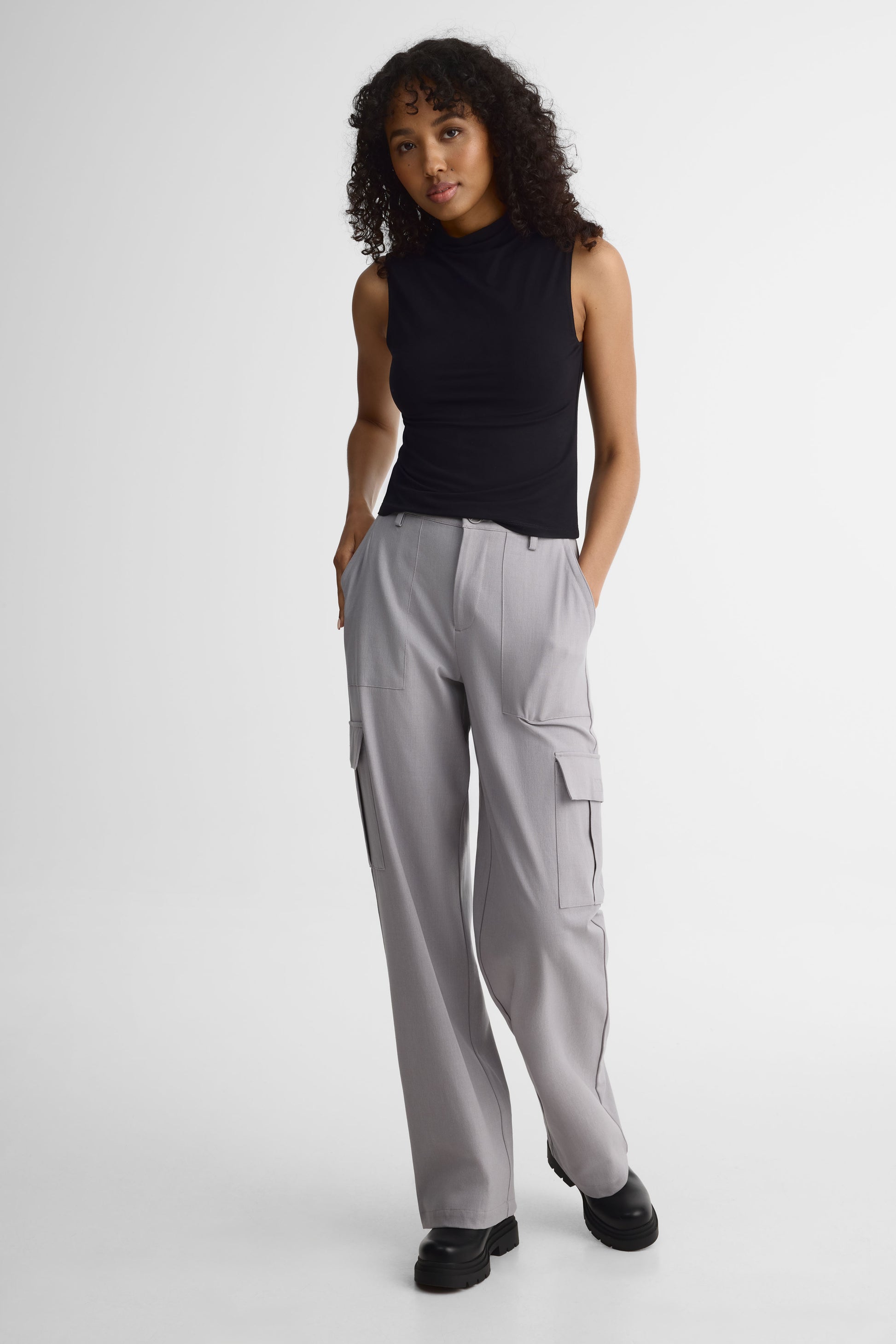 Camisole col montant en rayon élastane - Femme && NOIR