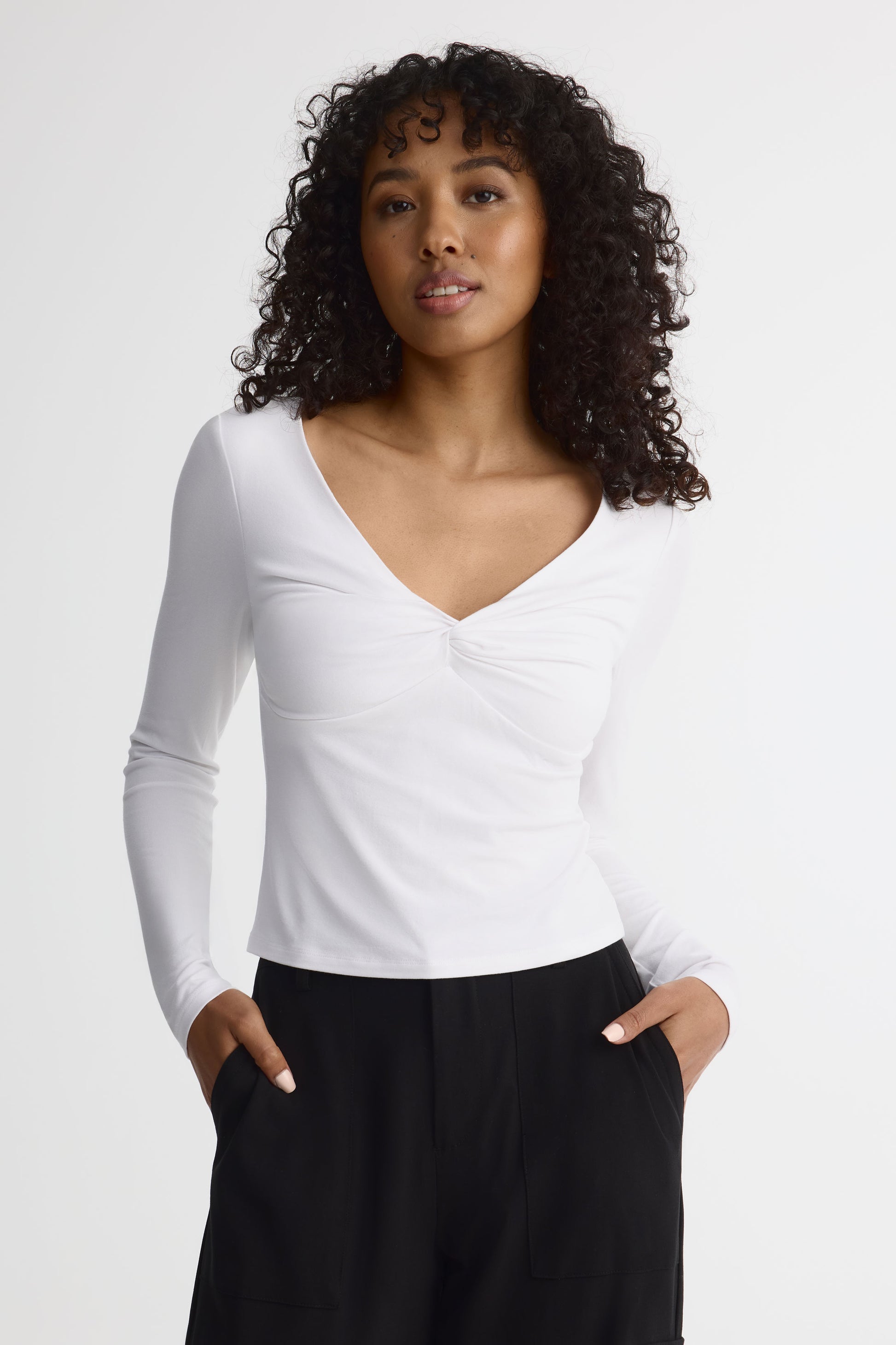 Chandail M/longues twisté en heavy rayon - Femme && BLANC