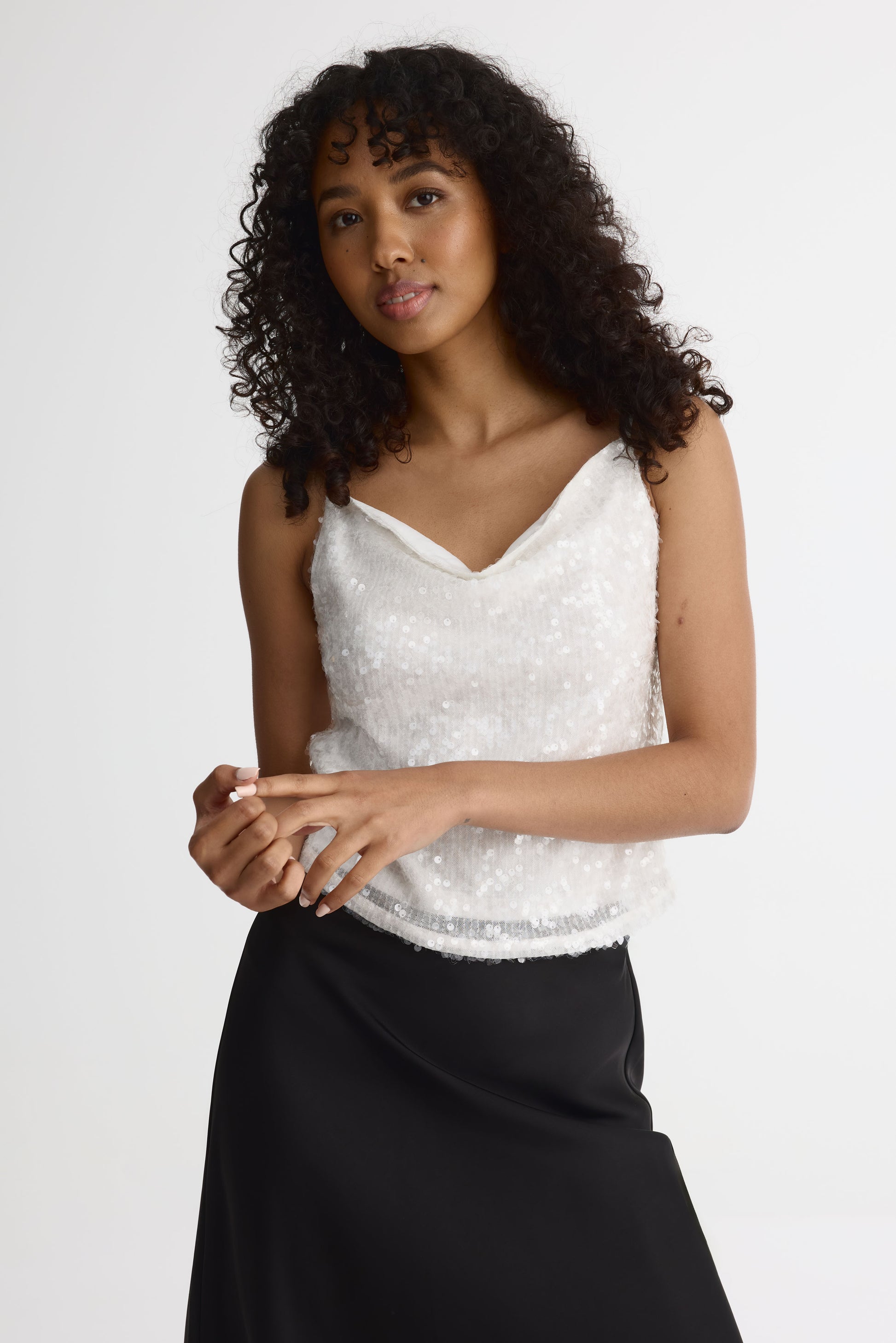 Camisole à sequins, coupe ample – Femme && BLANC CASSÉ