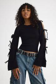 Chandail tricot doux à manches longues – Femme && NOIR