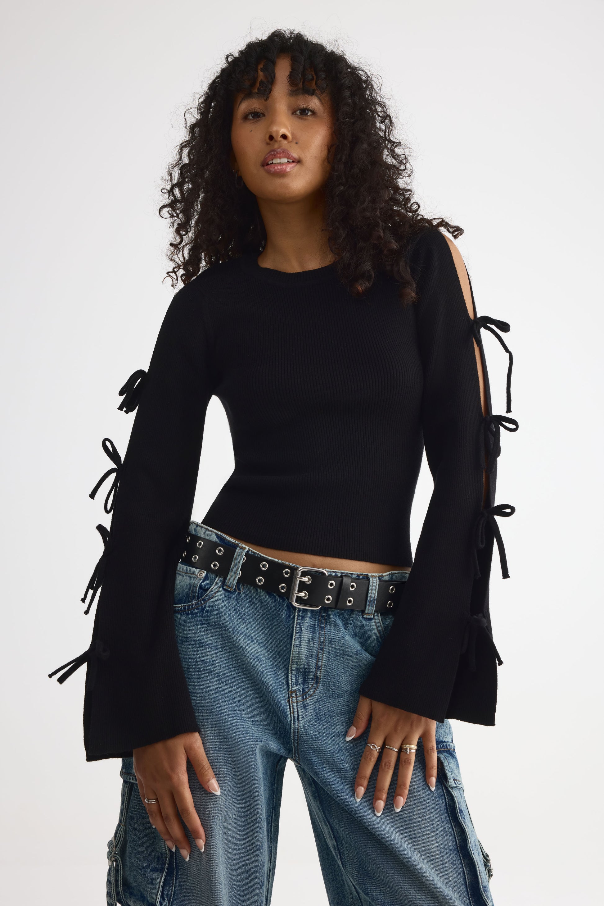 Chandail tricot doux à manches longues – Femme && NOIR