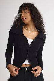 Veste tricot crop à zip - Femme && NOIR