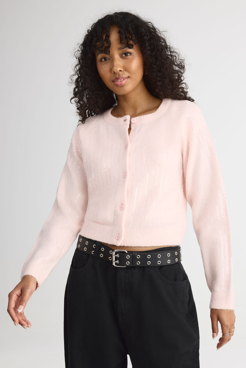 Sequin cropped cardigan – Young woman - Main Image