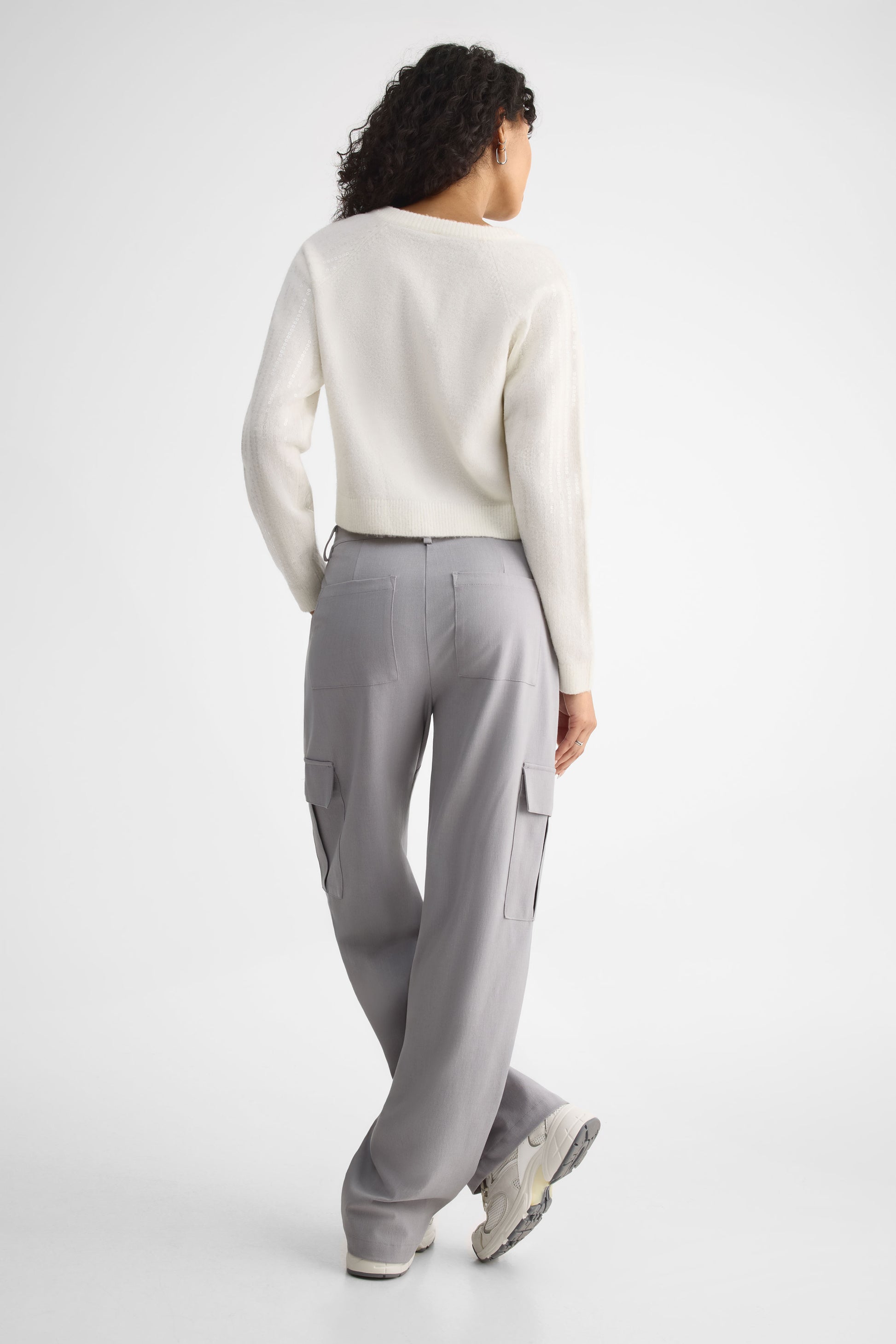 Cardigan cropped à sequins – Jeune femme && BLANC CASSÉ