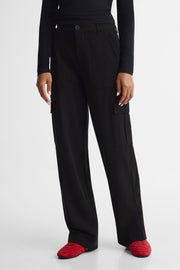 Pantalon cargo taille haute uni – Jeune femme && NOIR