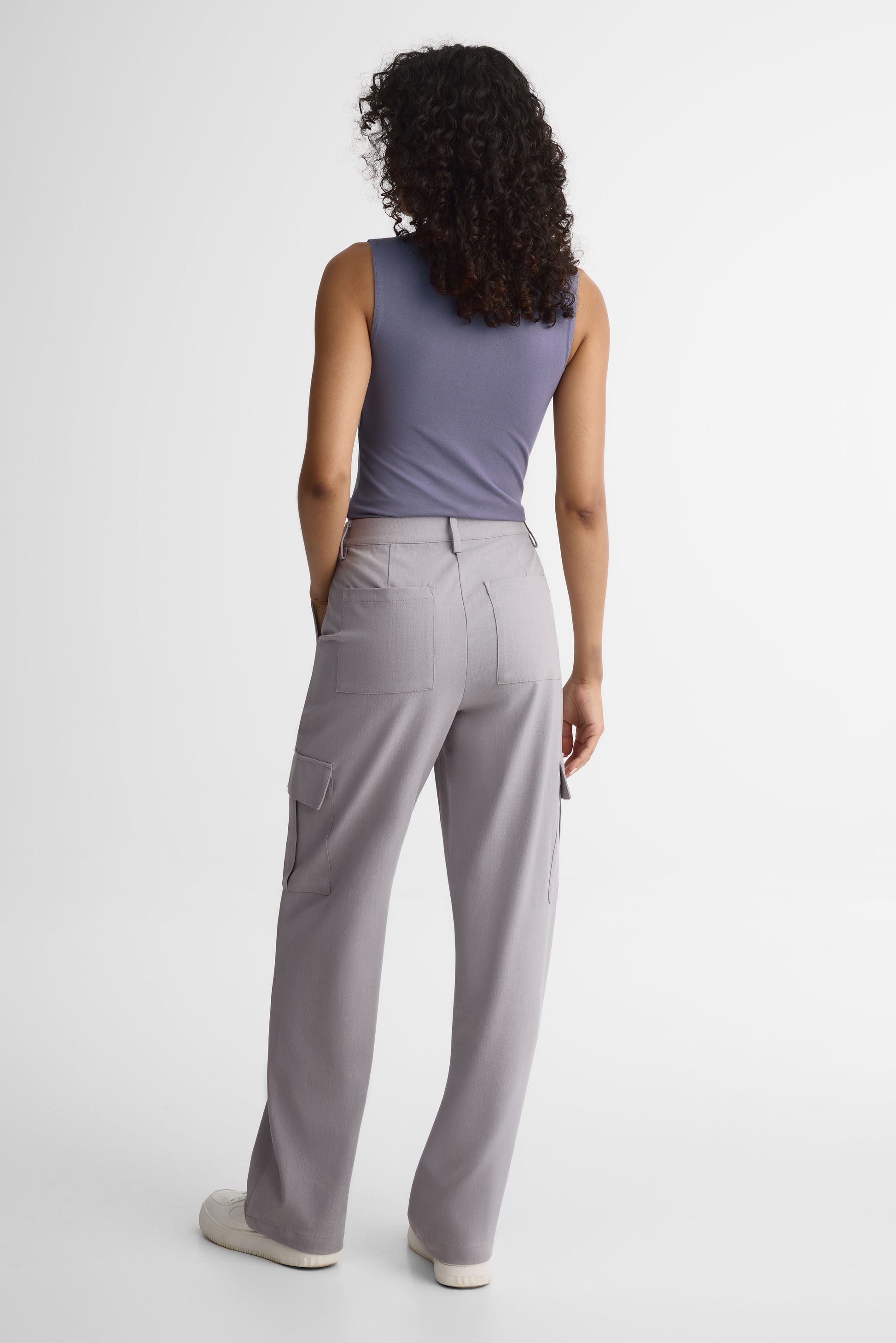 Pantalon cargo taille haute uni – Jeune femme && GRIS MIXTE