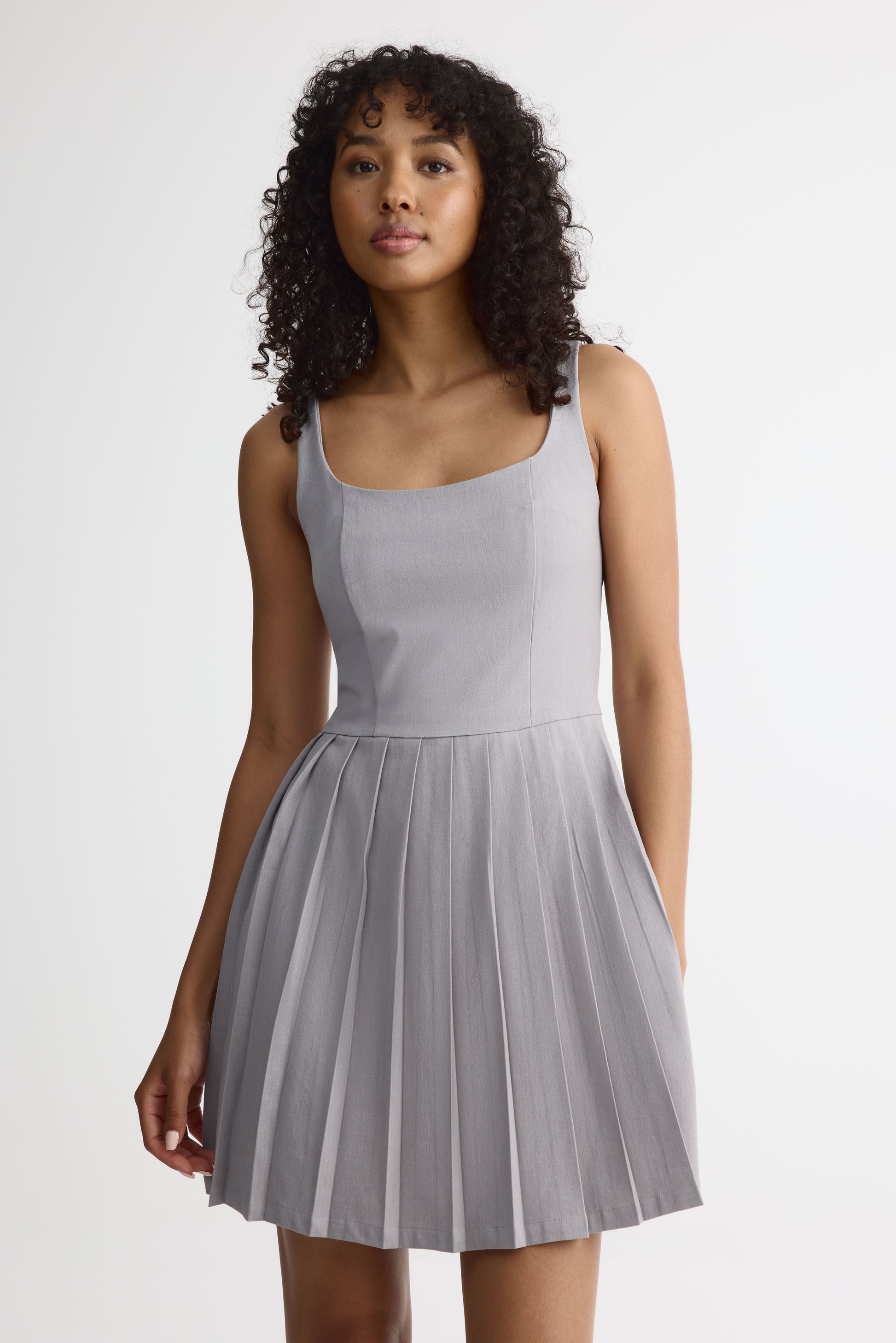 Robe courte évasée à bretelles larges - Jeune femme && GRIS MIXTE