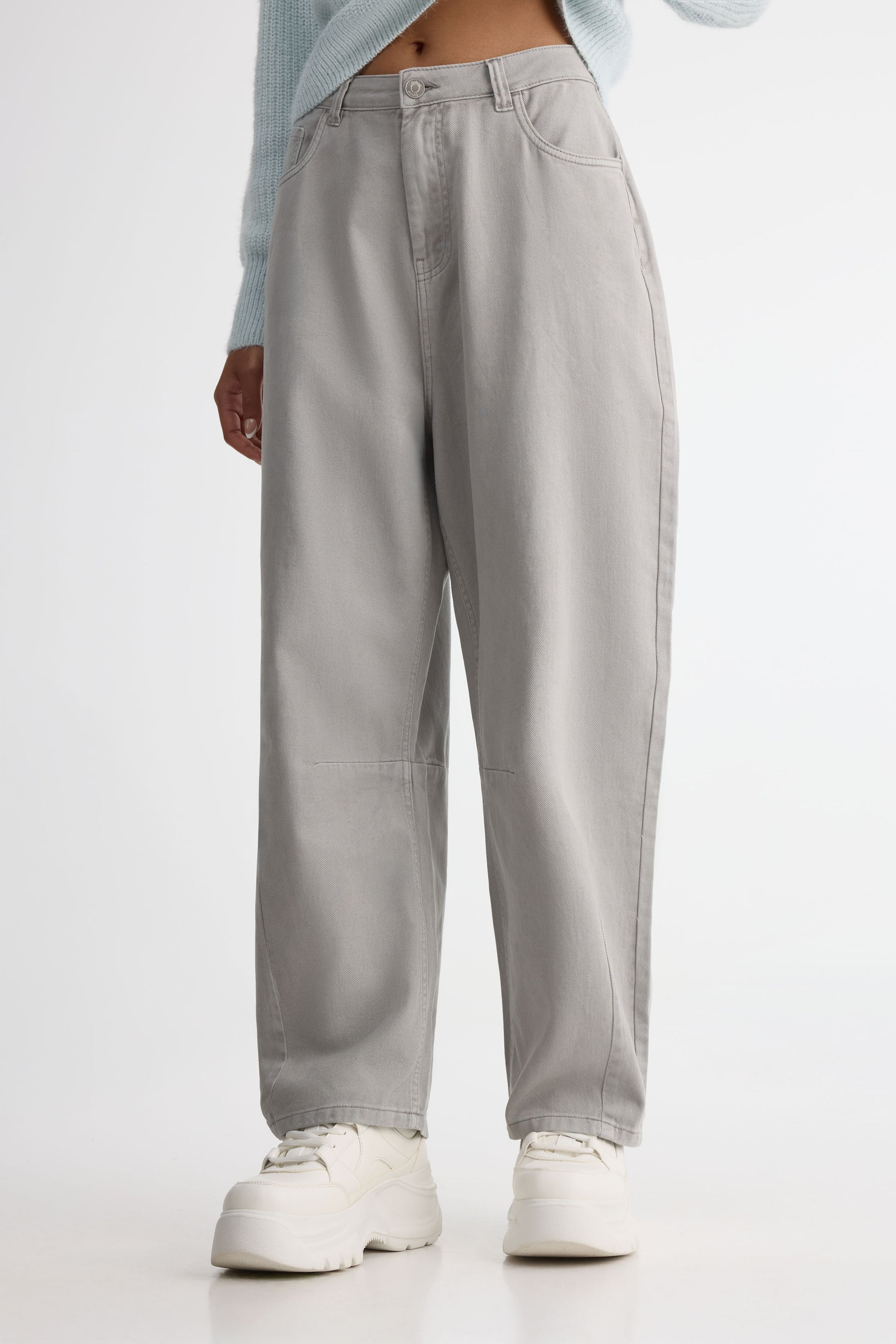Pantalon baril taille haute évasé – Femme && GRIS