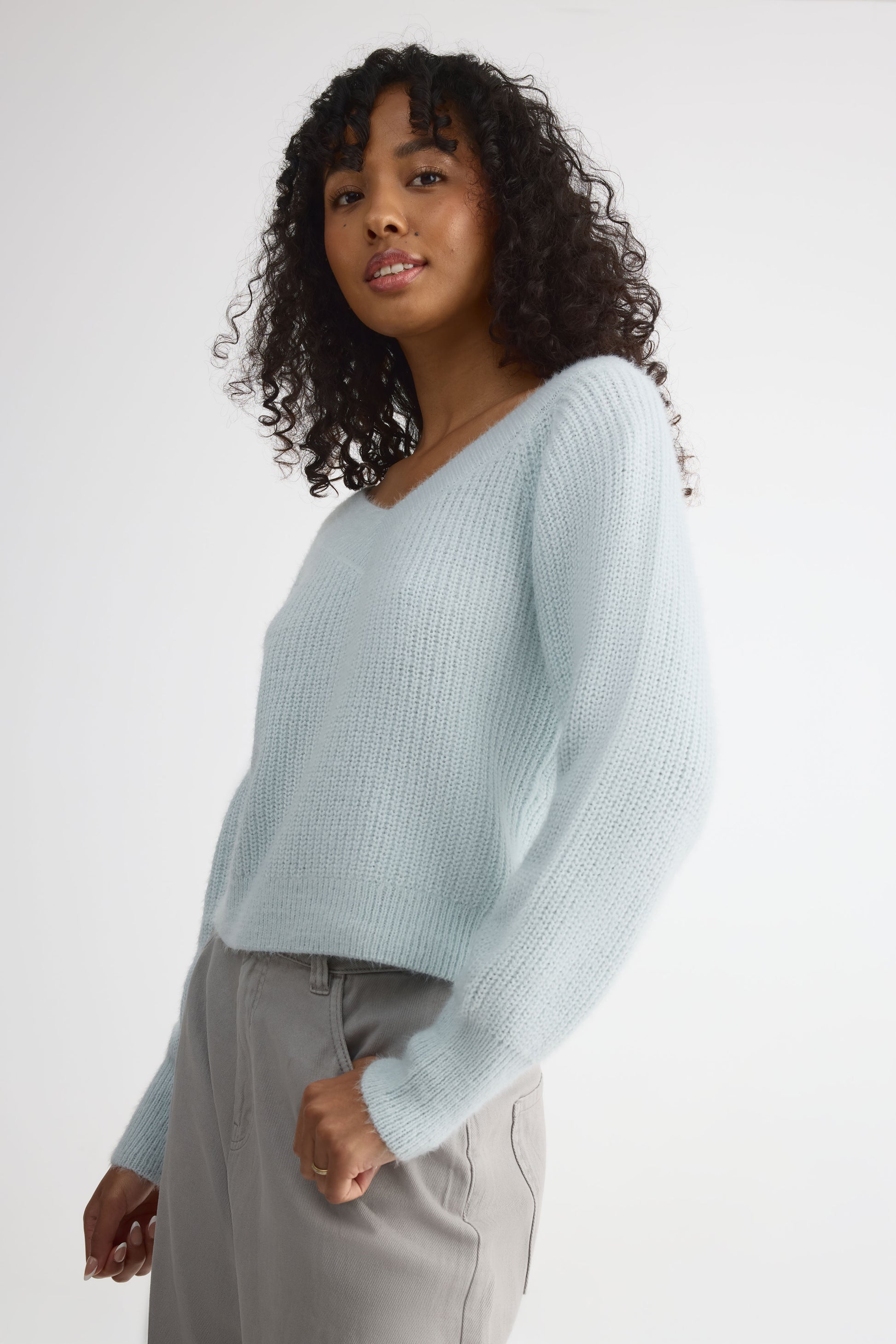 Pantalon baril taille haute évasé – Femme && GRIS