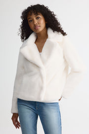 Veste longue en fausse fourrure – Femme && BLANC CASSÉ