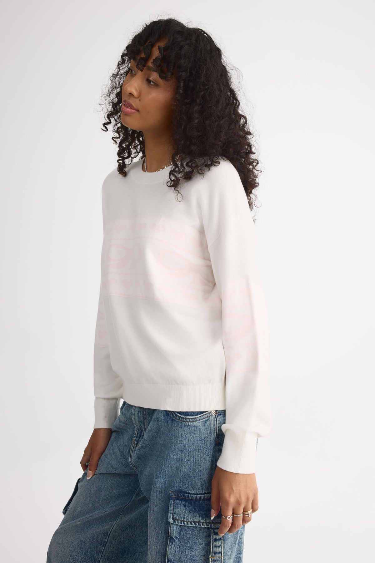 Chandail tricot à motifs – Jeune femme && BLANC CASSÉ/MULTI