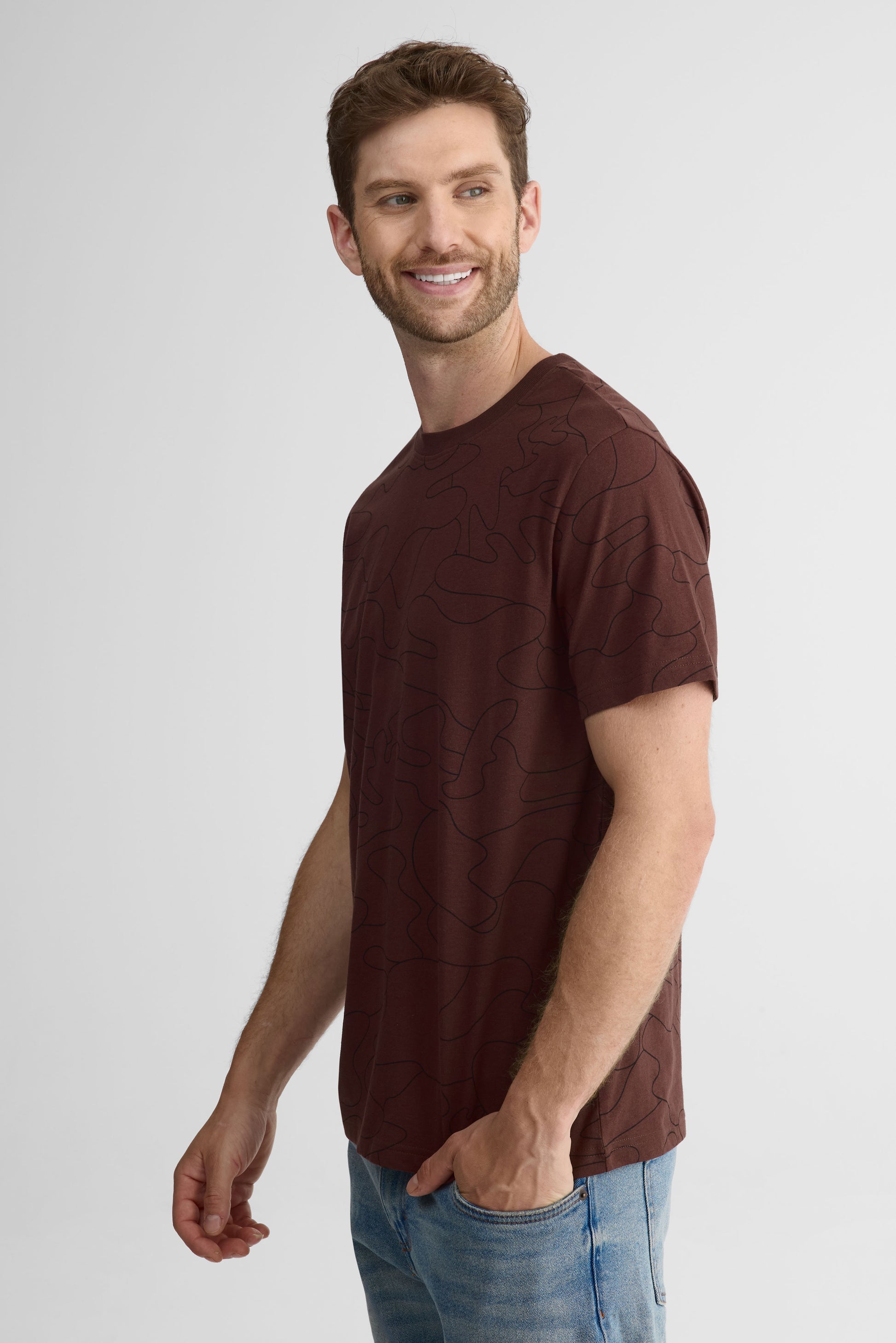 Chandail col rond en jersey 2/30$ – Homme && BRUN/MULTI