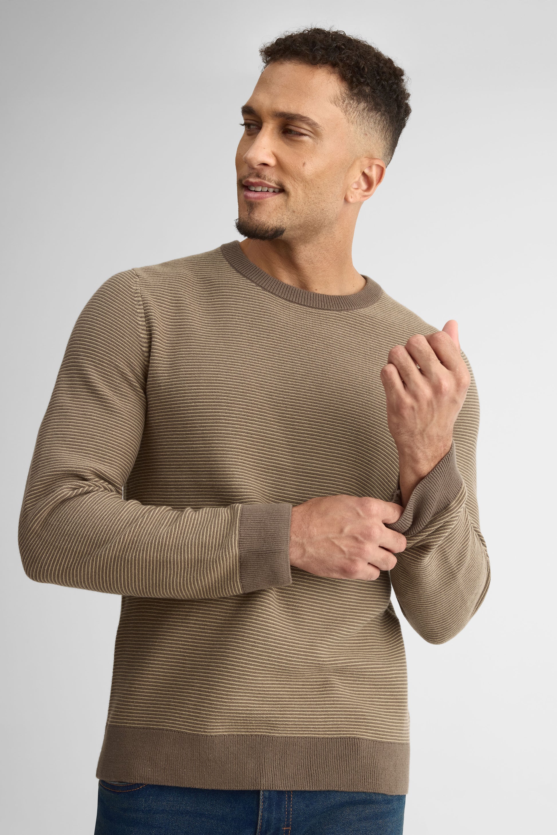 Chandail tricot uni à manches longues – Homme && BRUN