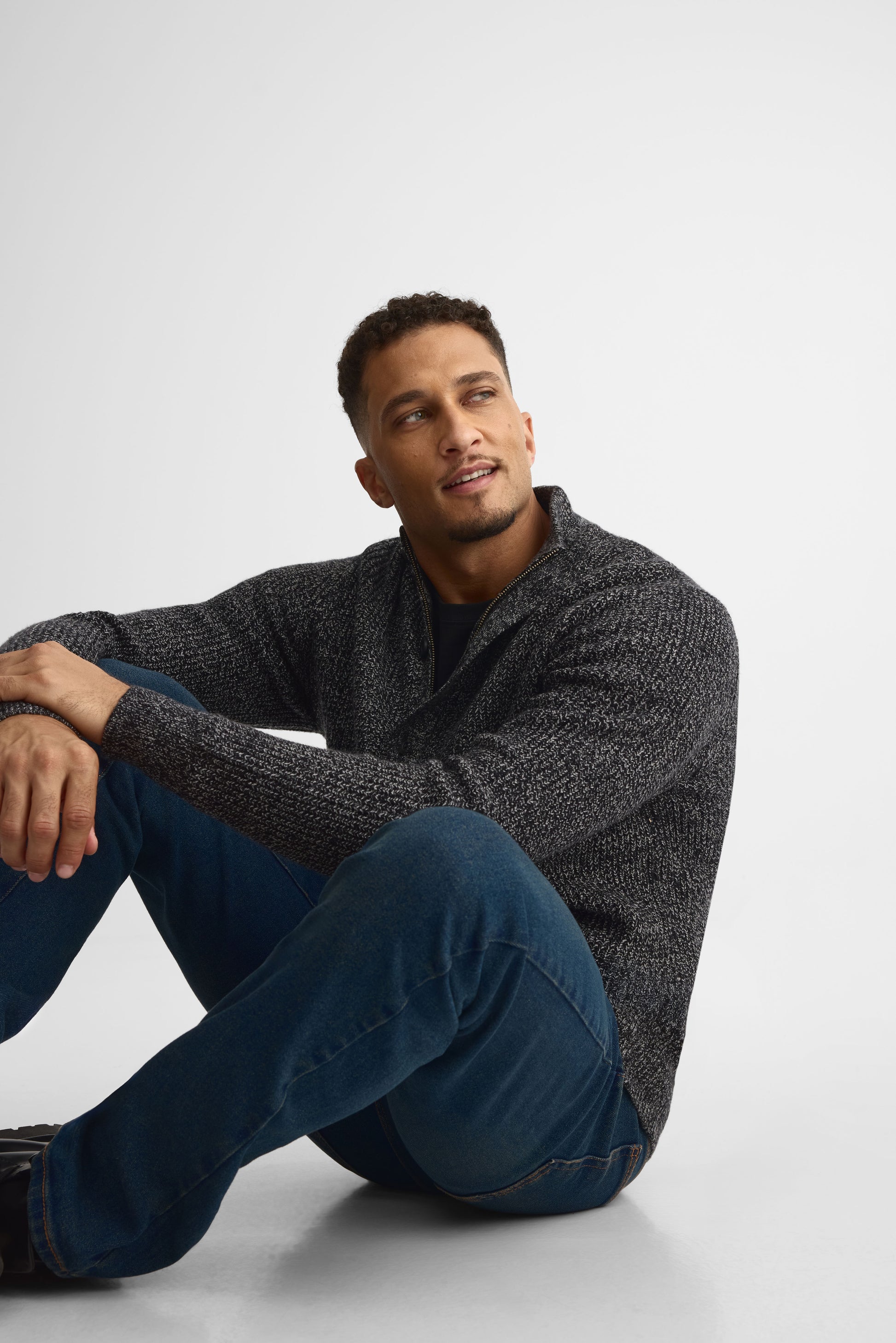 Veste tricot à col montant - Homme && NOIR