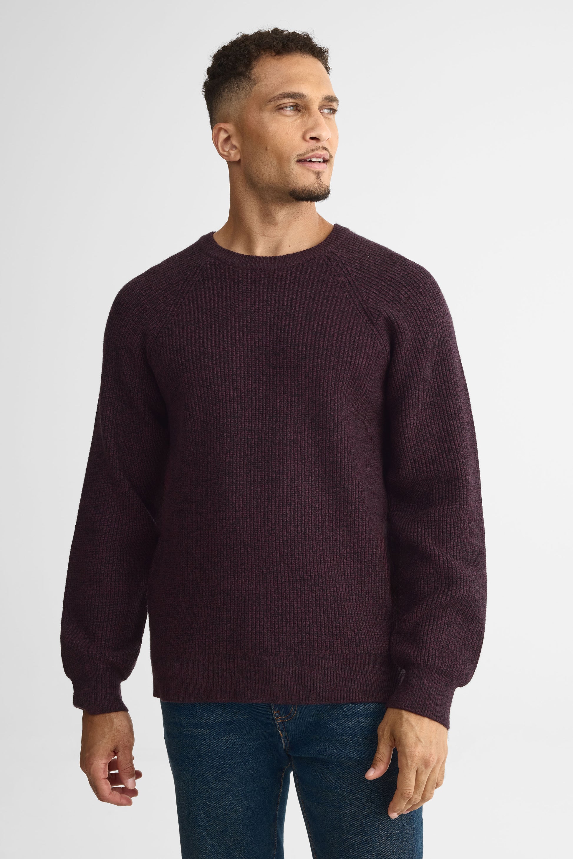 Chandail tricot col rond manches longues – Homme && BRUN