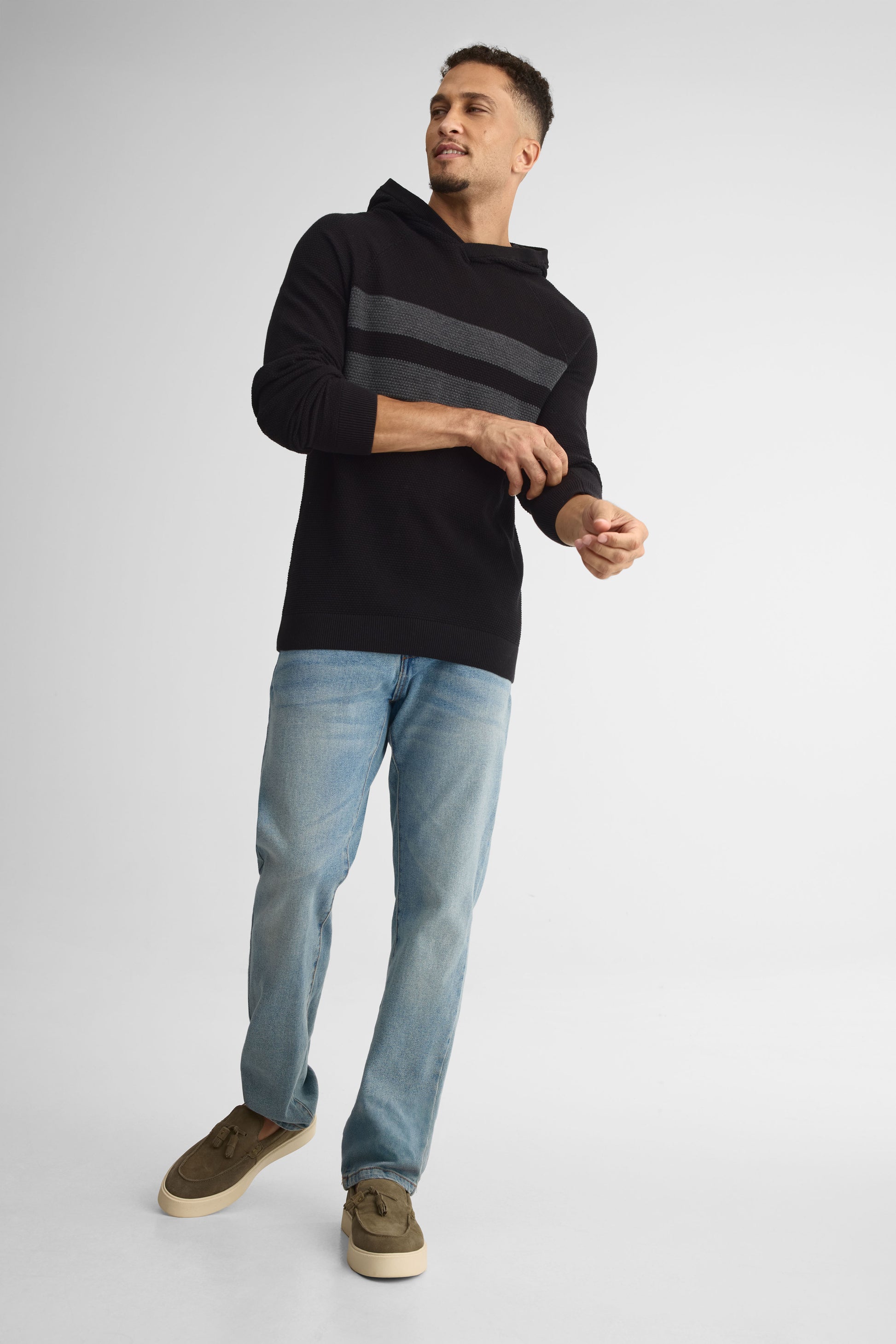 Chandail tricot à capuchon en coton - Homme && NOIR