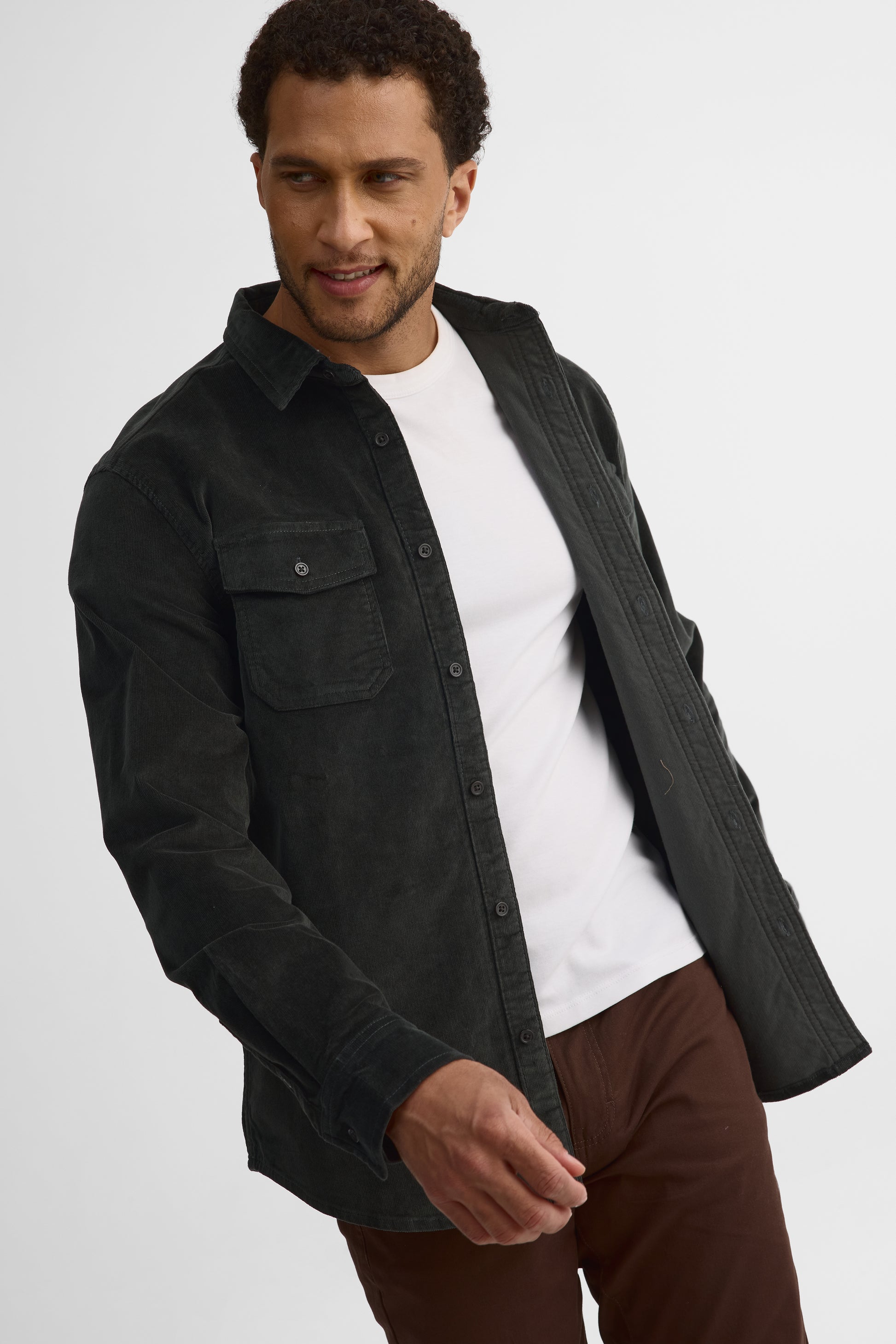 Chemise à manches longues, coupe régulière - Homme && CHARBON