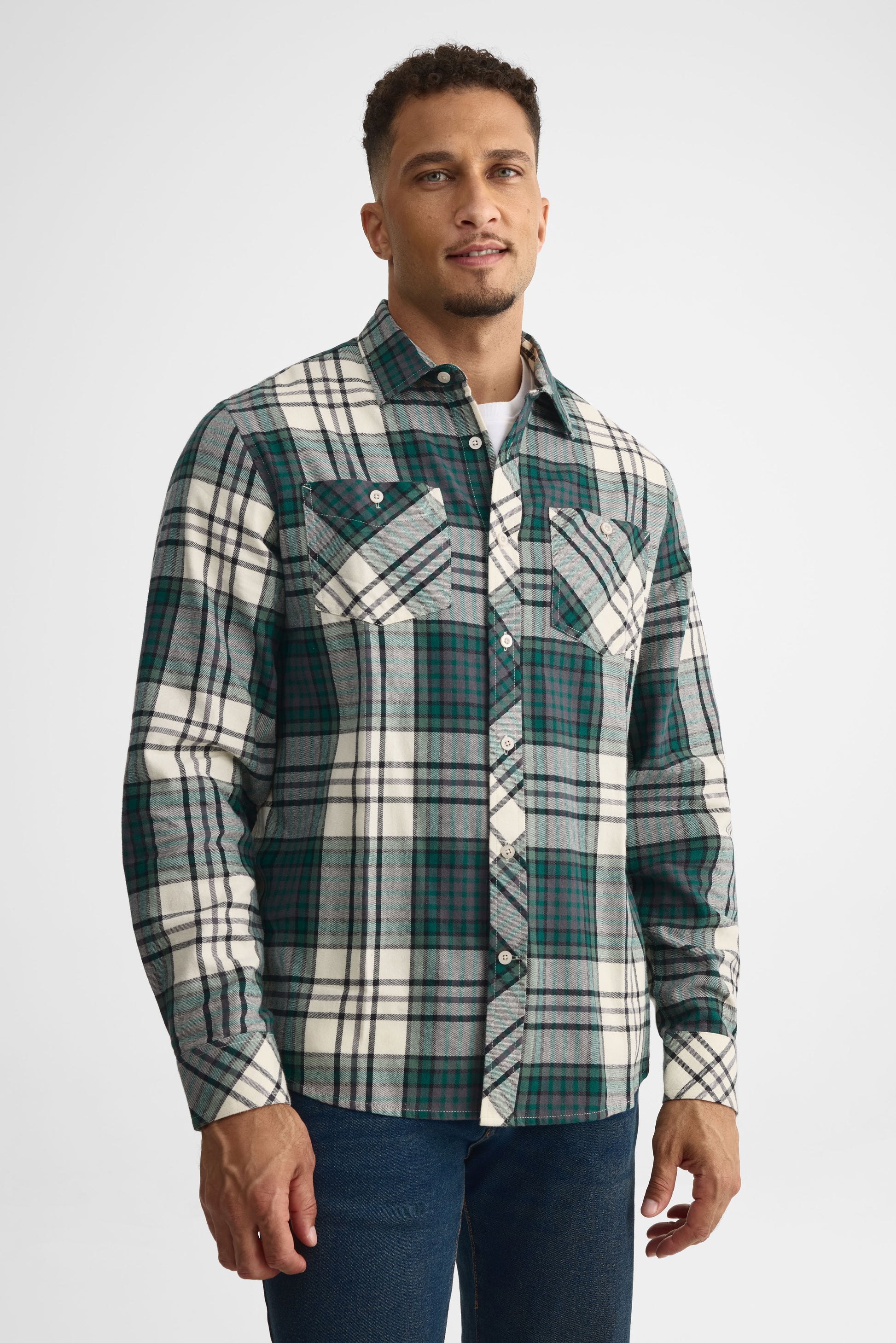 Chemise à manches longues en plaid - Homme && BEIGE/MULTI
