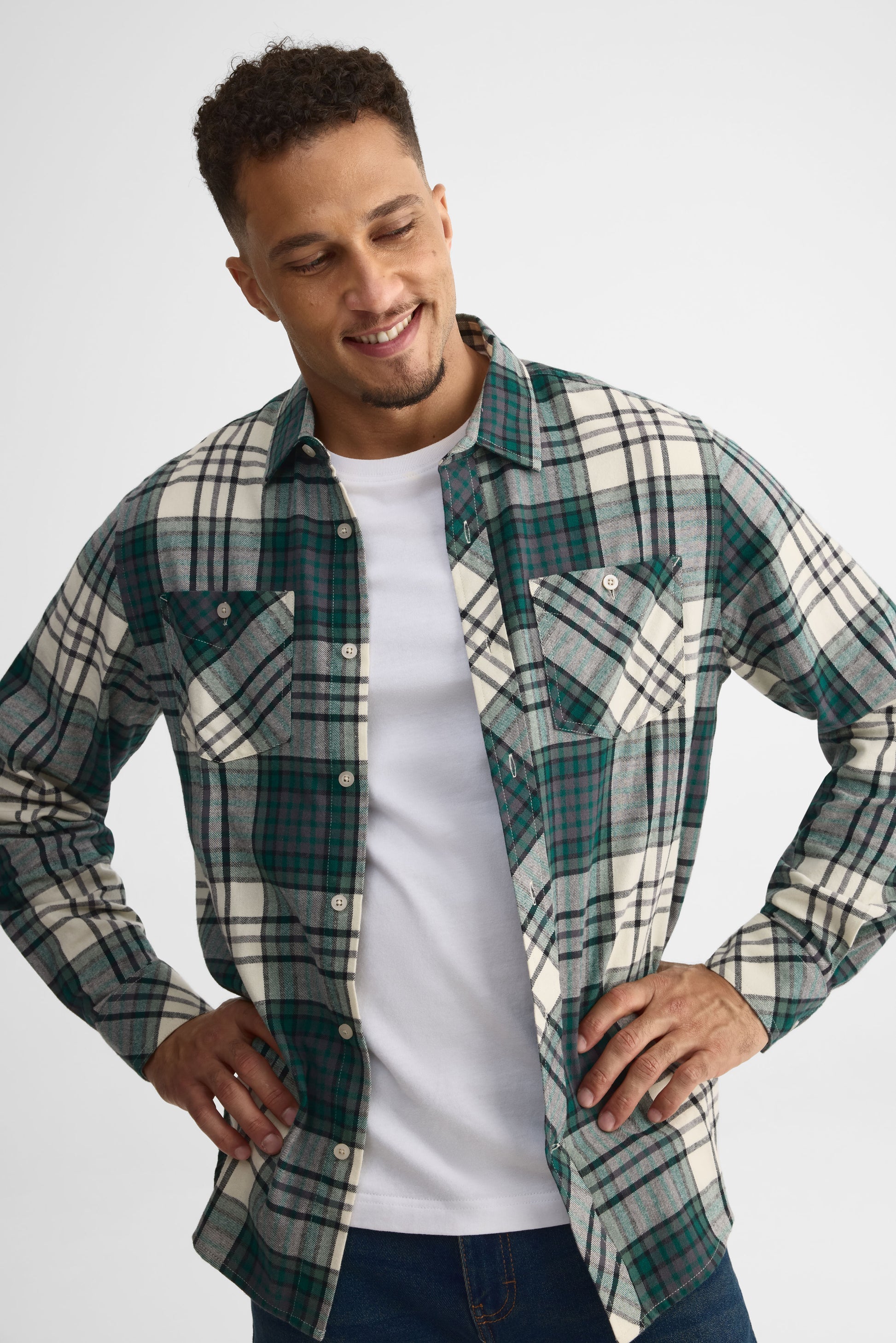Chemise à manches longues en plaid - Homme && BEIGE/MULTI
