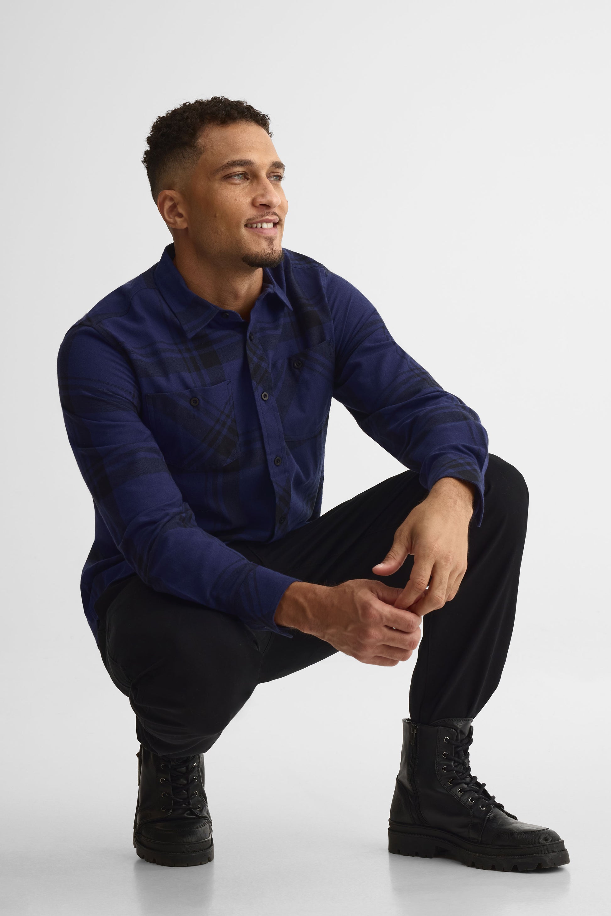 Chemise à manches longues en plaid - Homme && MARIN/MULTI