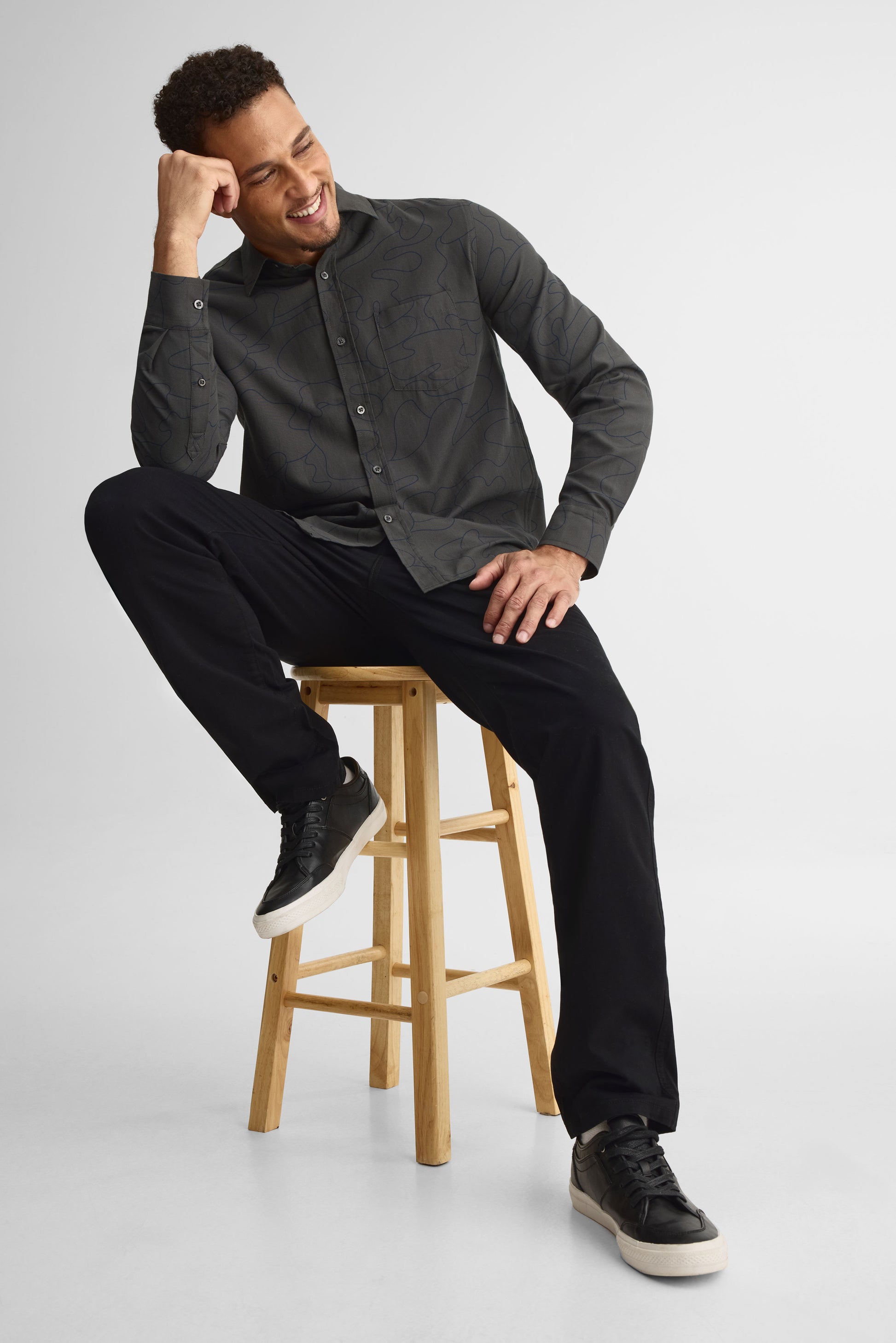 Chemise à manches longues en coton - Homme && GRIS MULTI