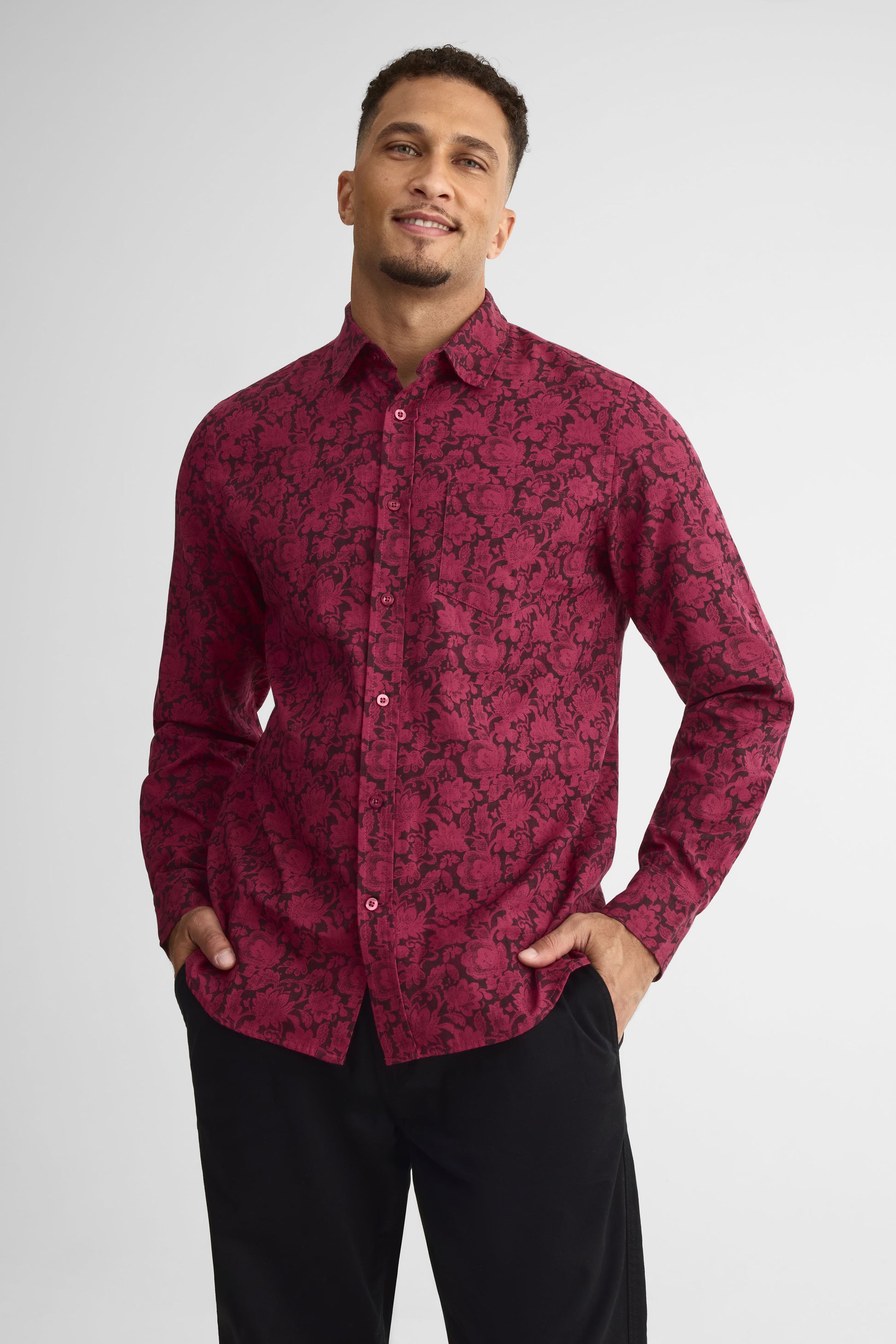 Chemise à manches longues en coton - Homme && BRUN/MULTI