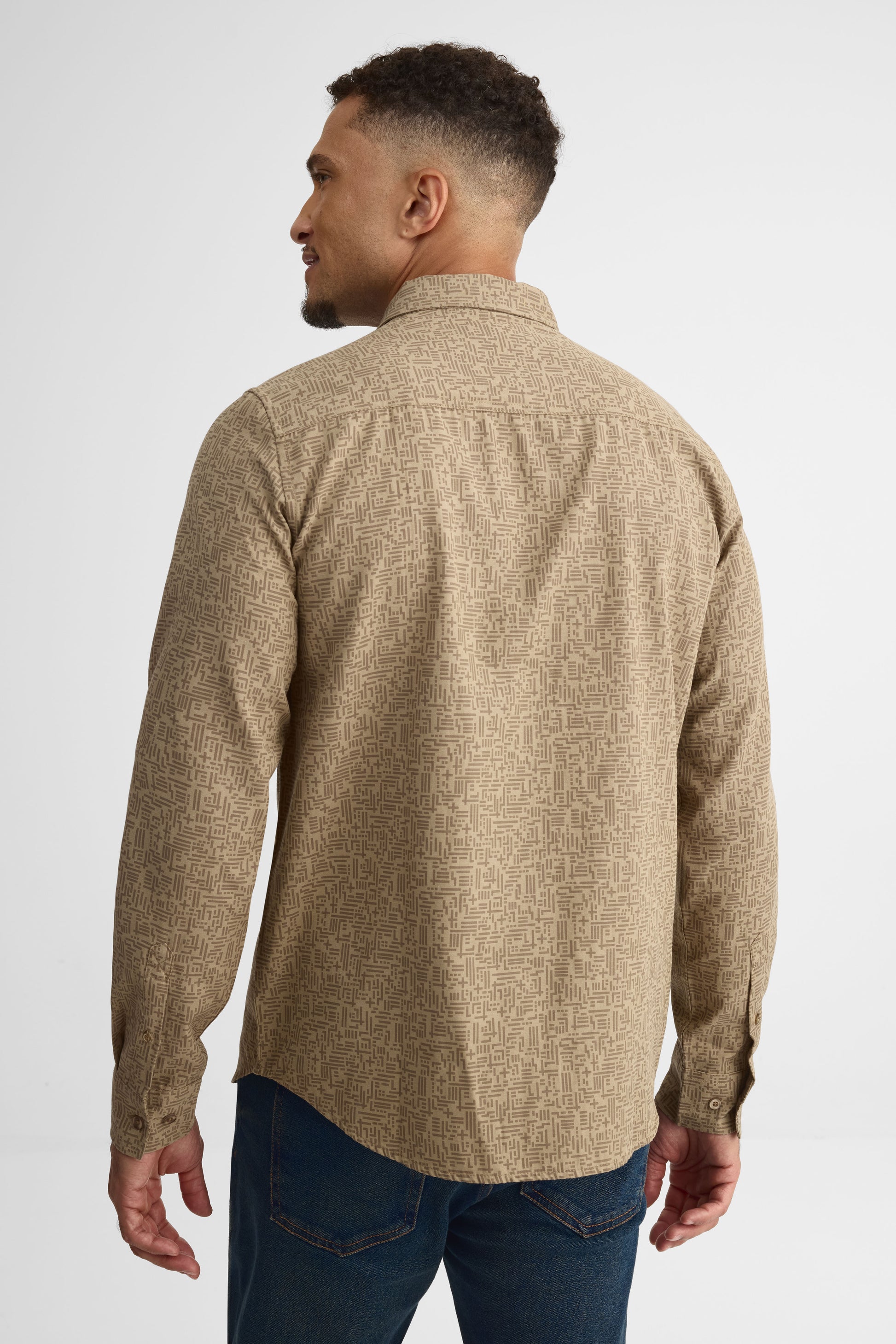 Chemise à manches longues en coton - Homme && TAUPE MULTI