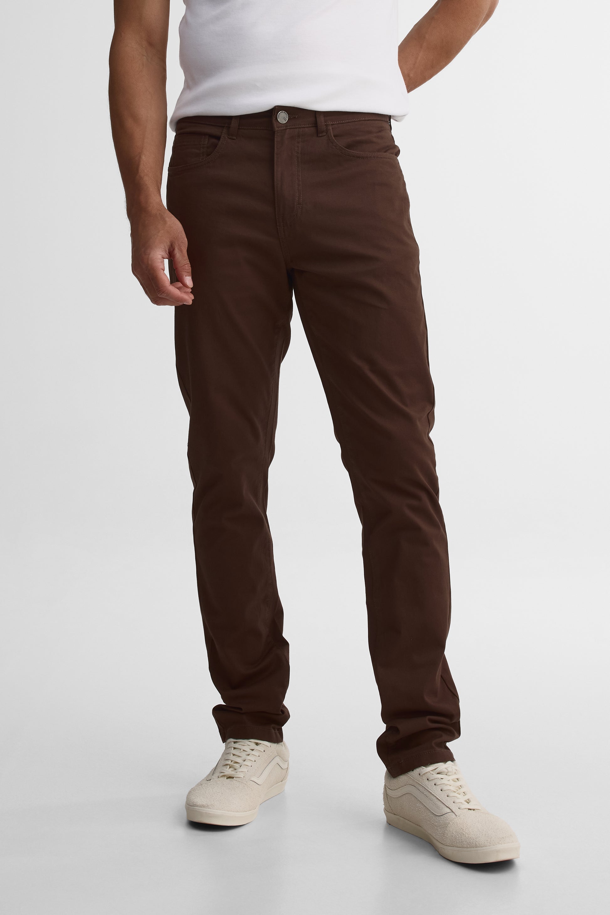 Pantalon stretch twill slim fit – Homme && BRUN FONCE