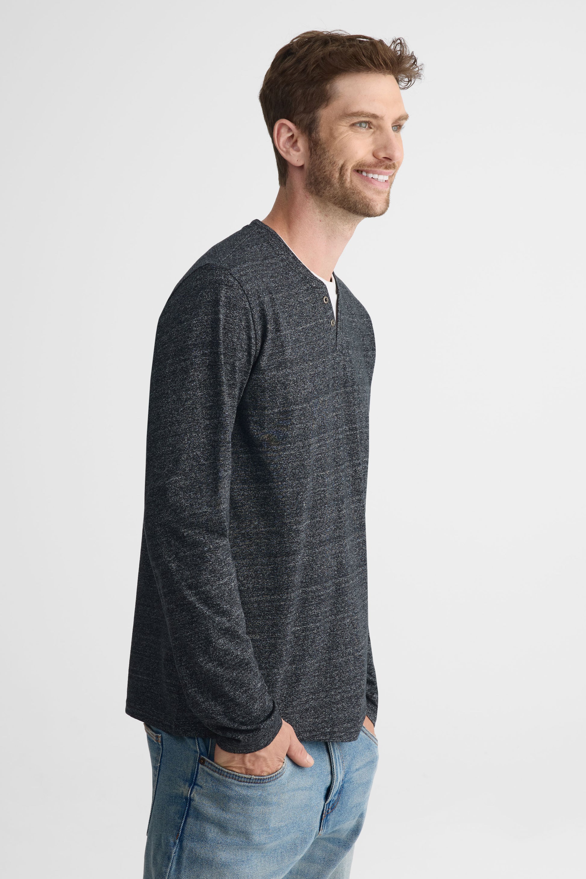 Chandail Henley manches longues – Homme && NOIR