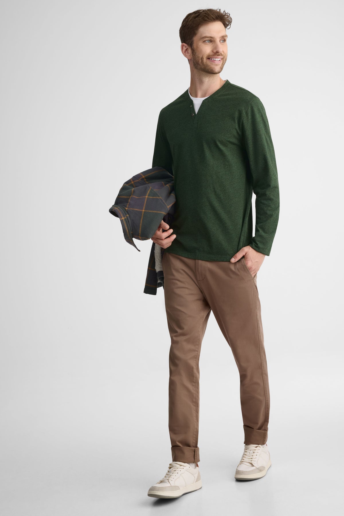 Chandail Henley manches longues – Homme && VERT FONCE
