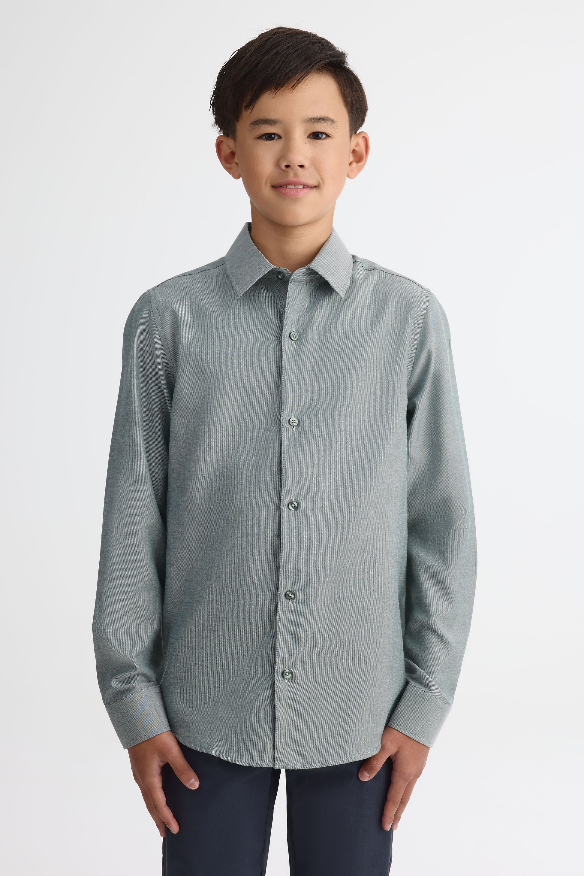 Chemise manches longues habillée en twill - Ado garçon && VERT
