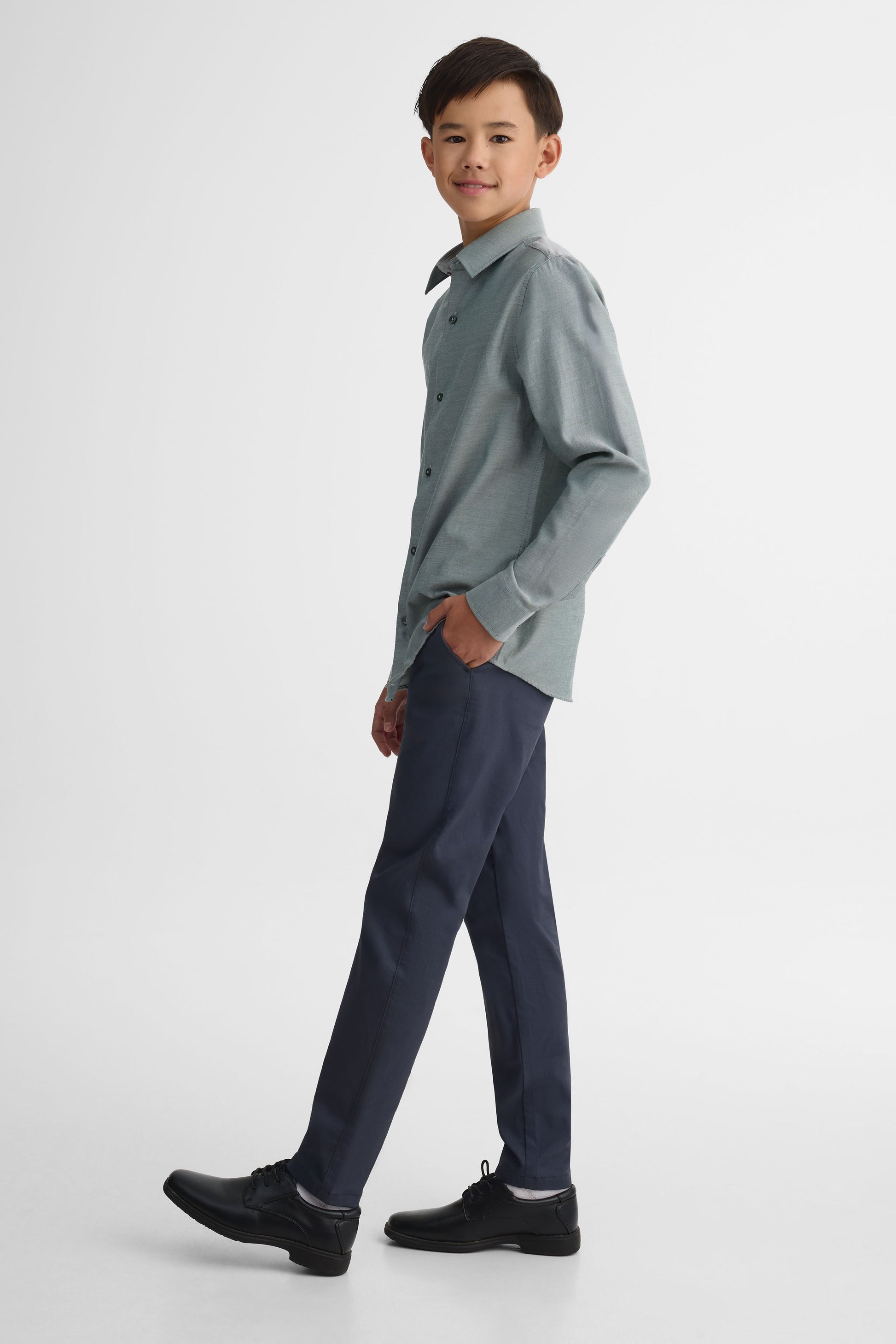 Chemise manches longues habillée en twill - Ado garçon && VERT