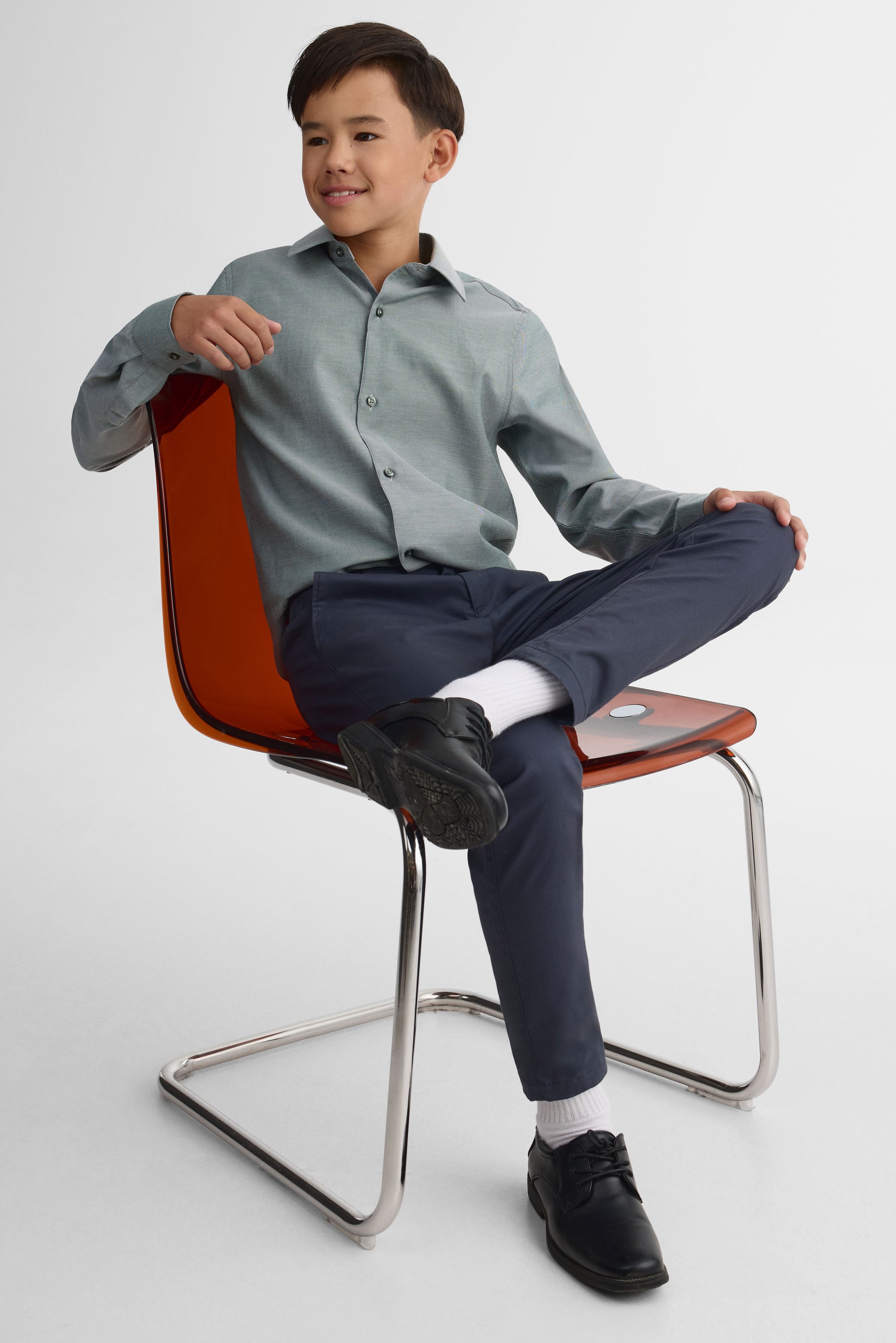 Chemise manches longues habillée en twill - Ado garçon && VERT