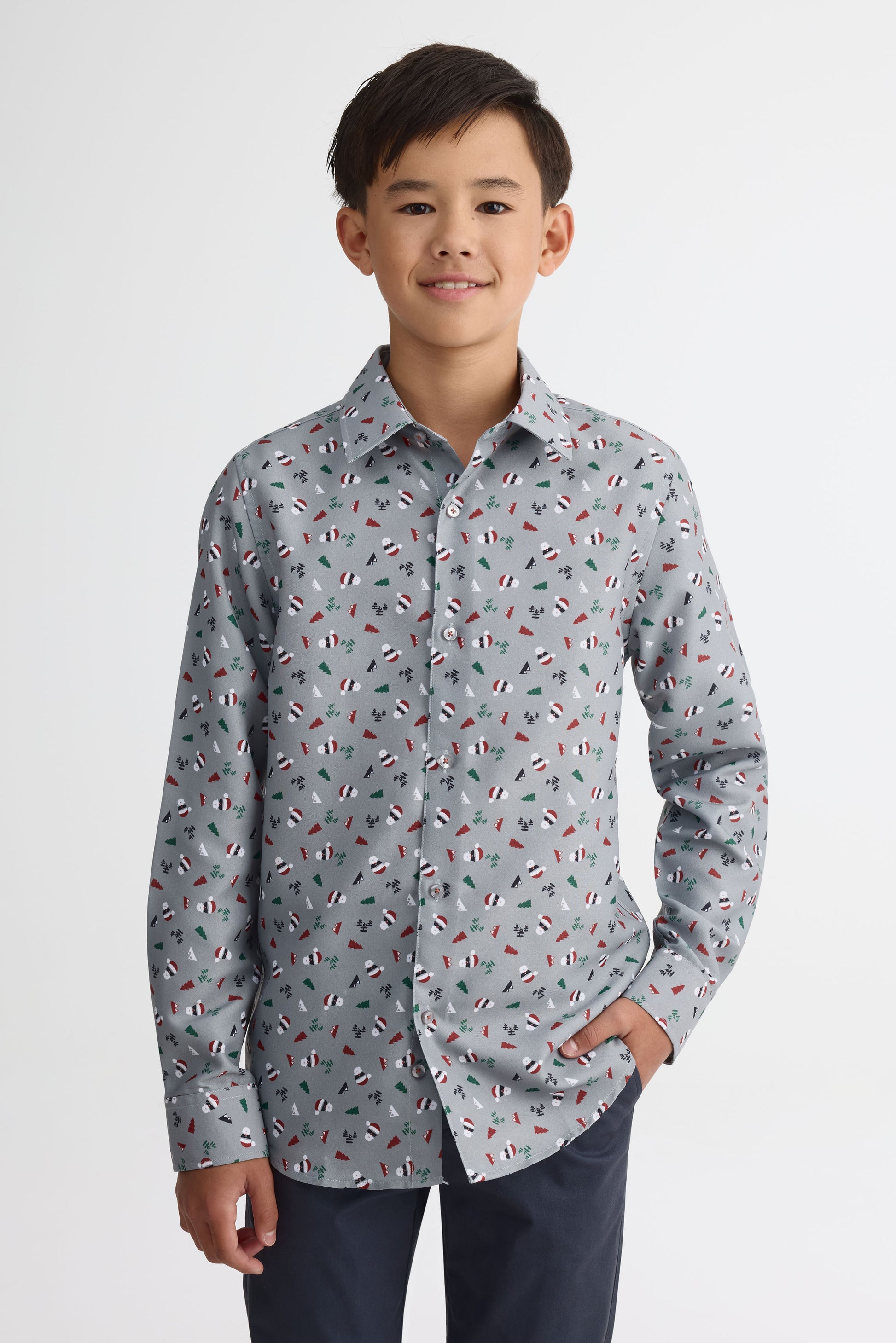 Chemise manches longues imprimée – Ado garçon && GRIS
