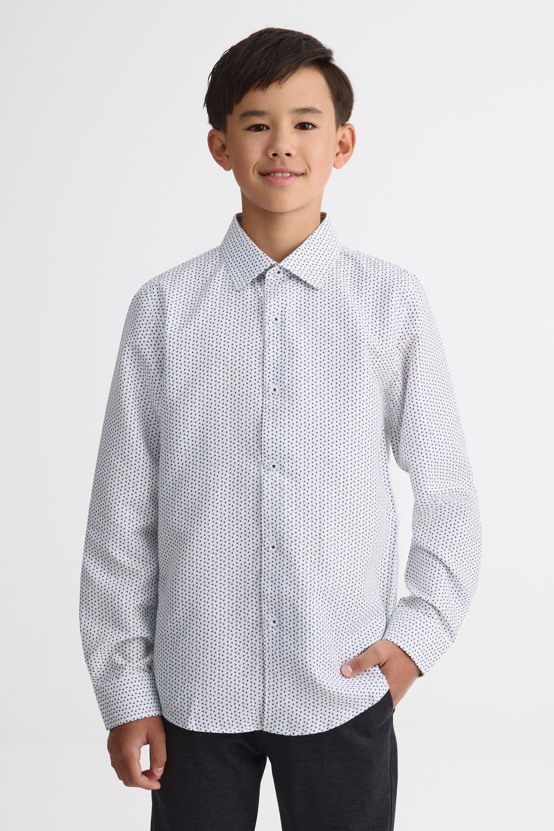 Chemise habillée micro imprimée – Ado garçon && BLANC MULTI