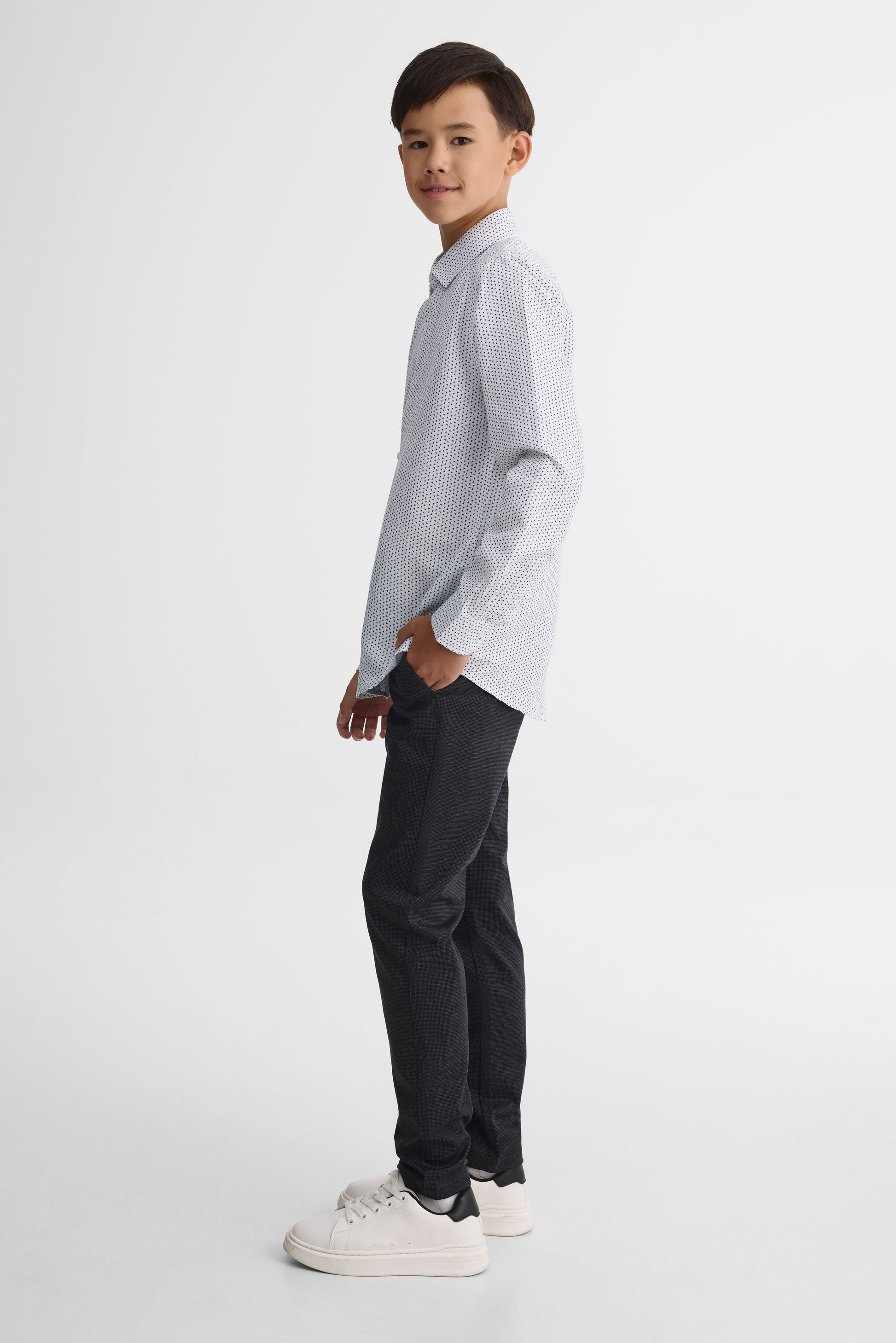 Chemise habillée micro imprimée – Ado garçon && BLANC MULTI