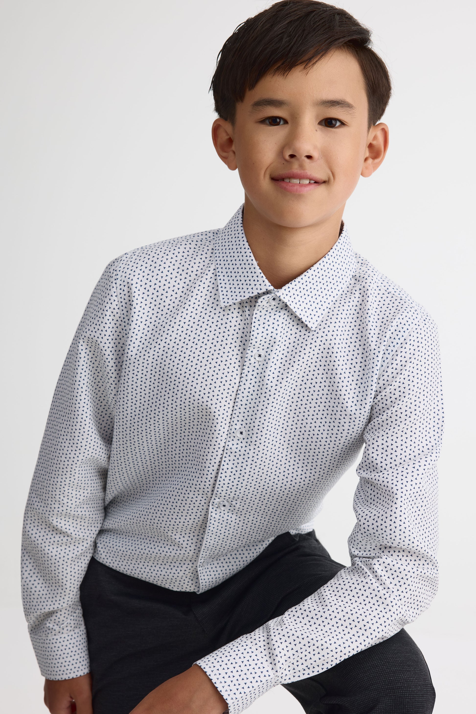 Chemise habillée micro imprimée – Ado garçon && BLANC MULTI