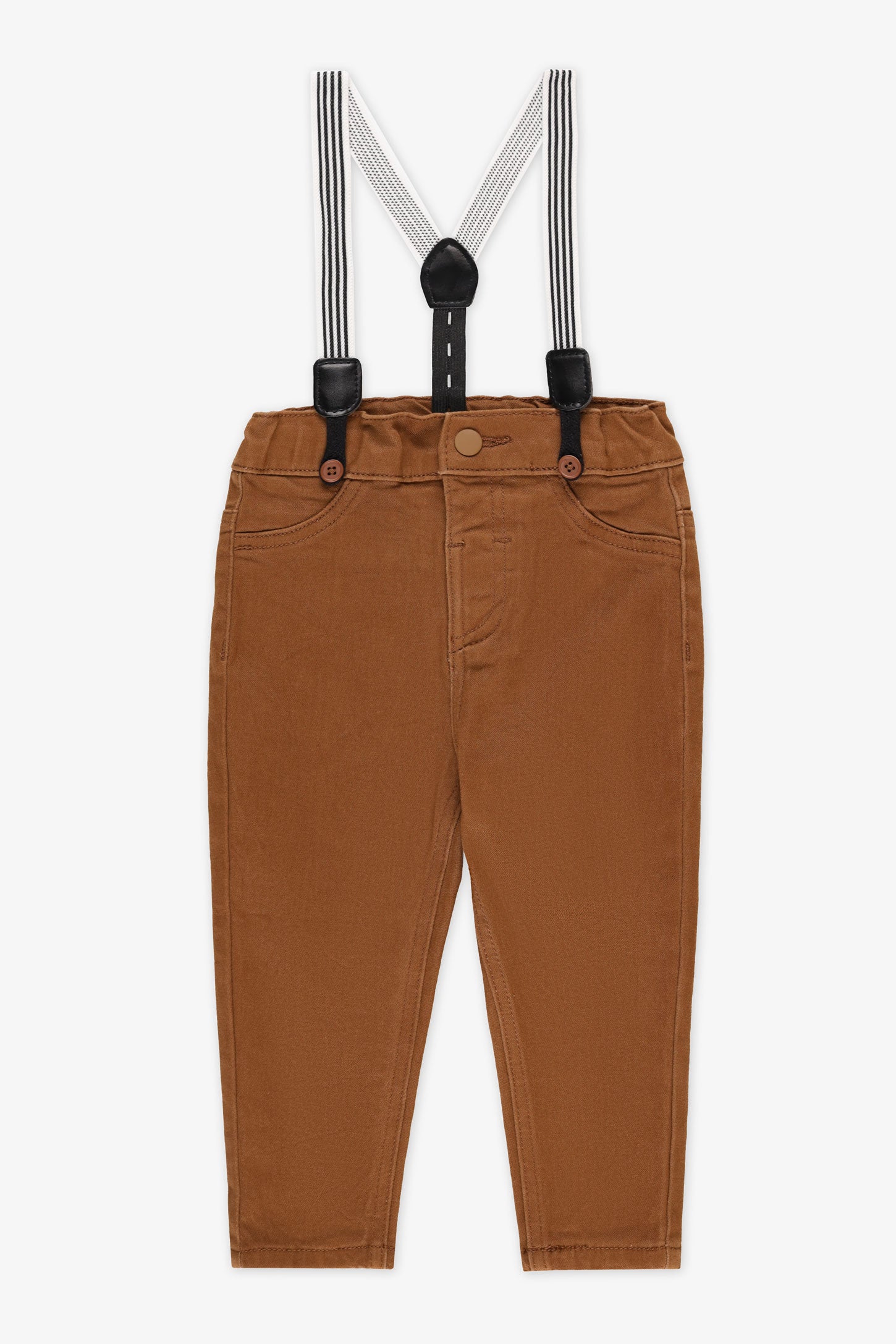 Pantalon bretelles ajustables en twill stretch - Bébé garçon && BRUN