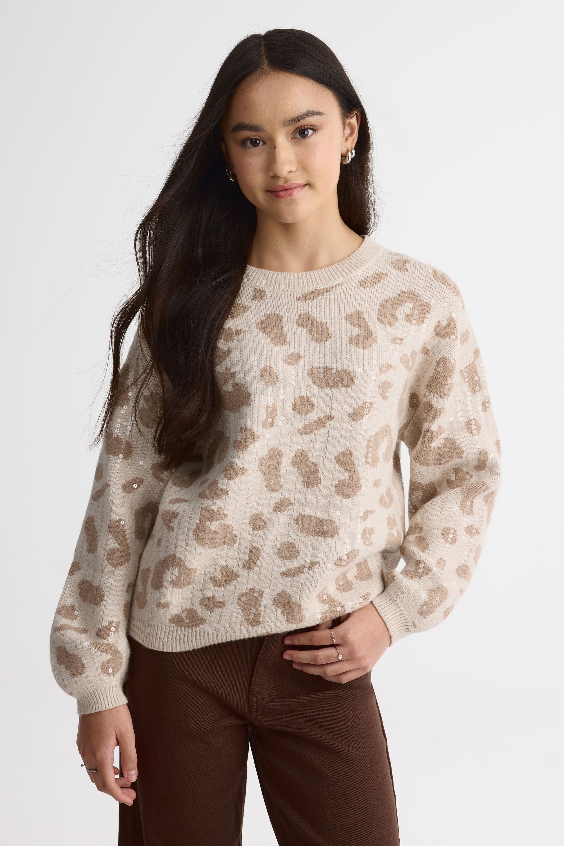 Chandail tricot paillettes – Ado fille && BLANC CASSÉ/MULTI