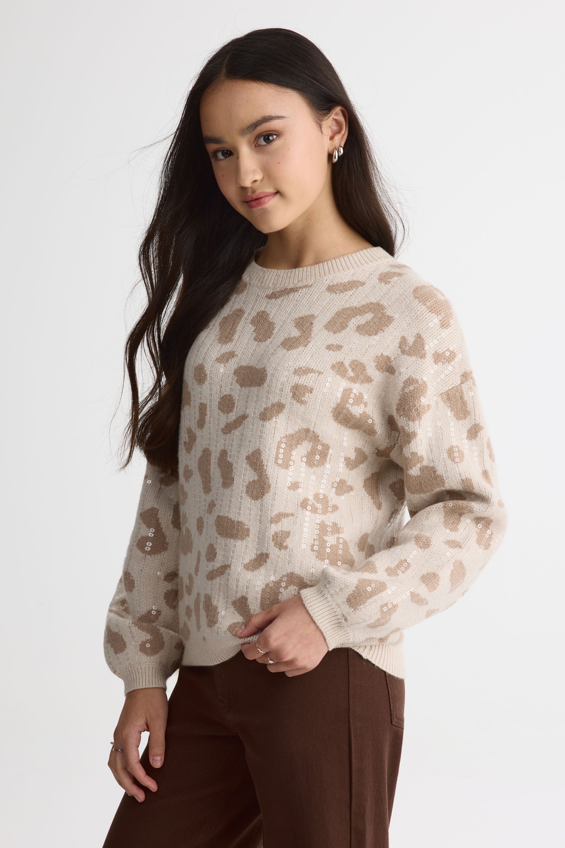 Chandail tricot paillettes – Ado fille && BLANC CASSÉ/MULTI
