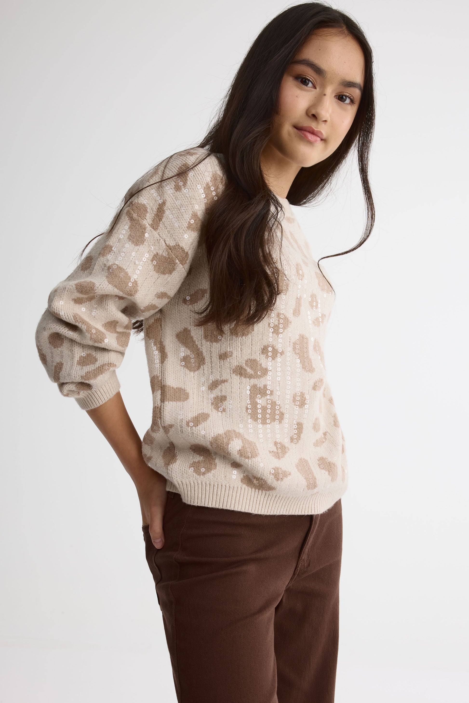 Chandail tricot paillettes – Ado fille && BLANC CASSÉ/MULTI