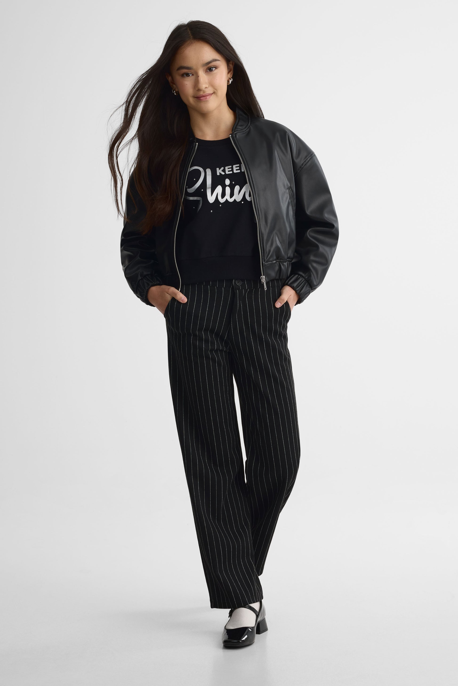 Chandail ouaté graphique manches longues – Ado fille && NOIR