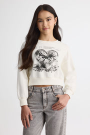 Chandail ouaté graphique manches longues – Ado fille && BLANC CASSÉ