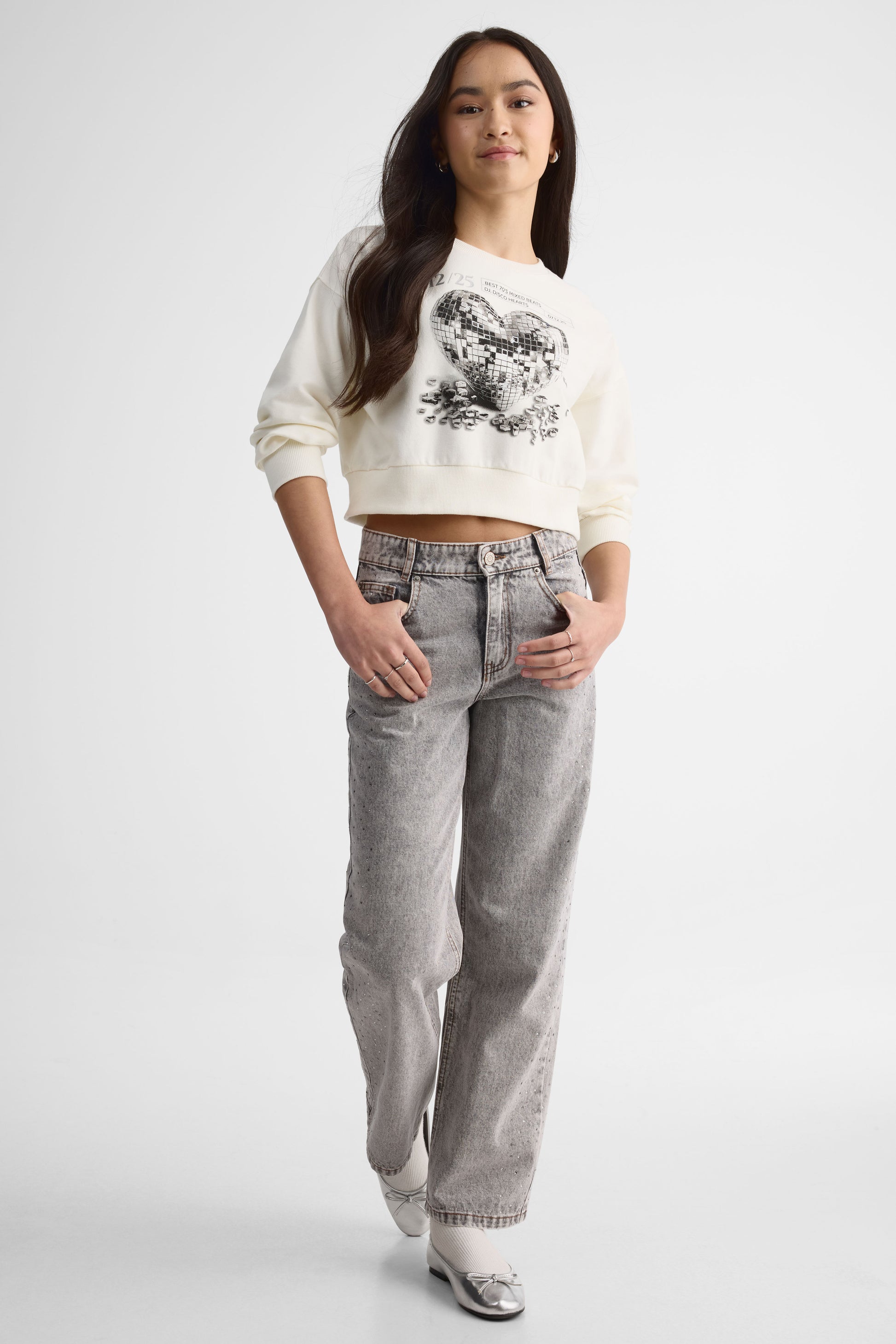 Chandail ouaté graphique manches longues – Ado fille && BLANC CASSÉ