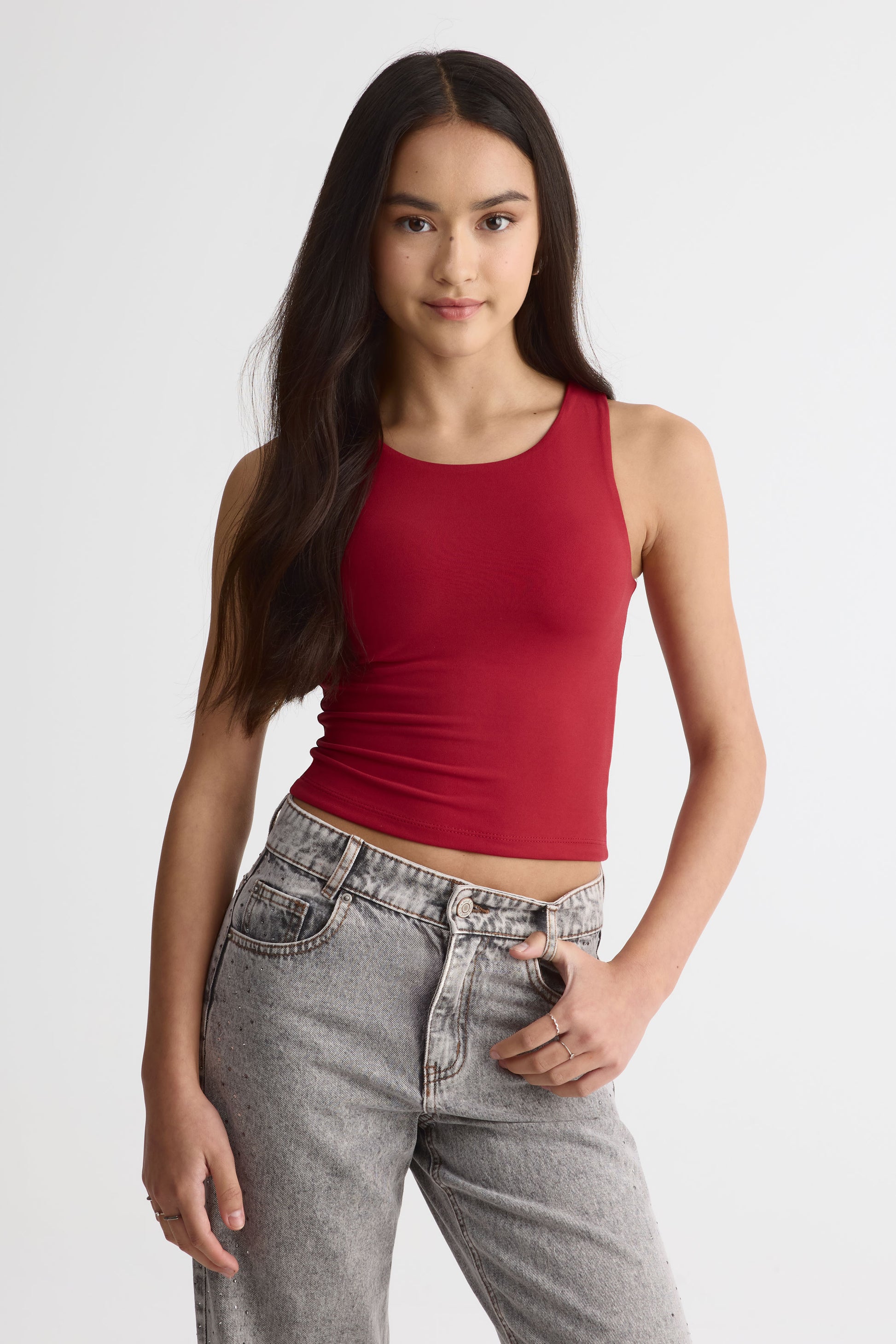Camisole unie col ovale – Ado fille && ROUGE