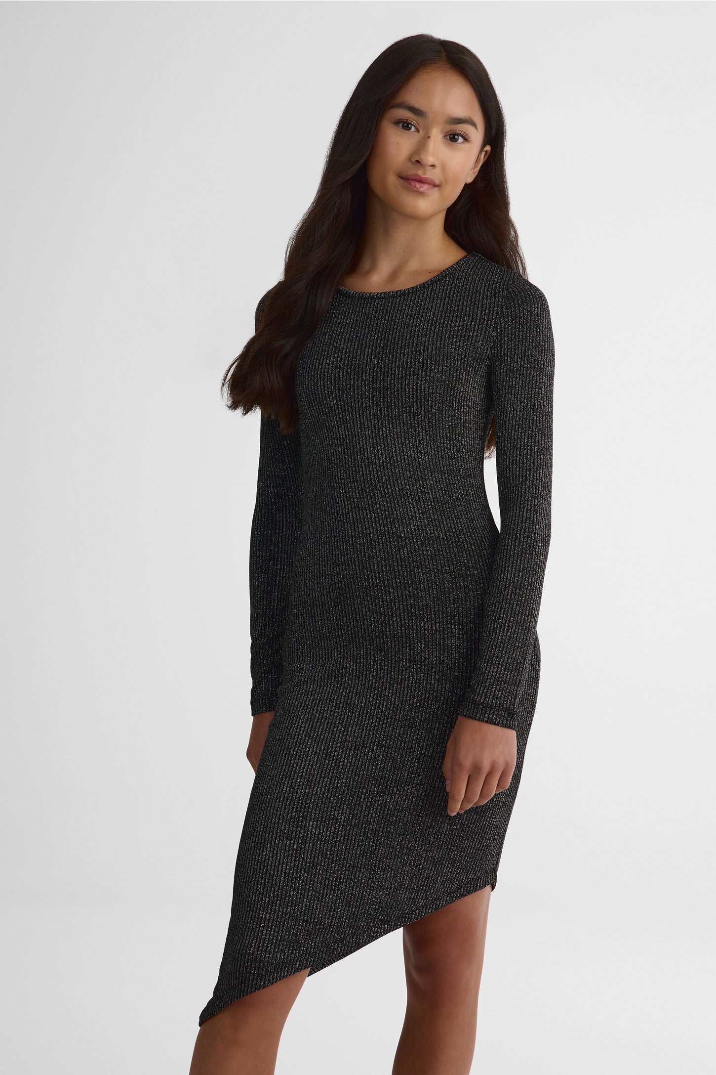 Robe longue asymétrique en lurex – Ado fille && NOIR