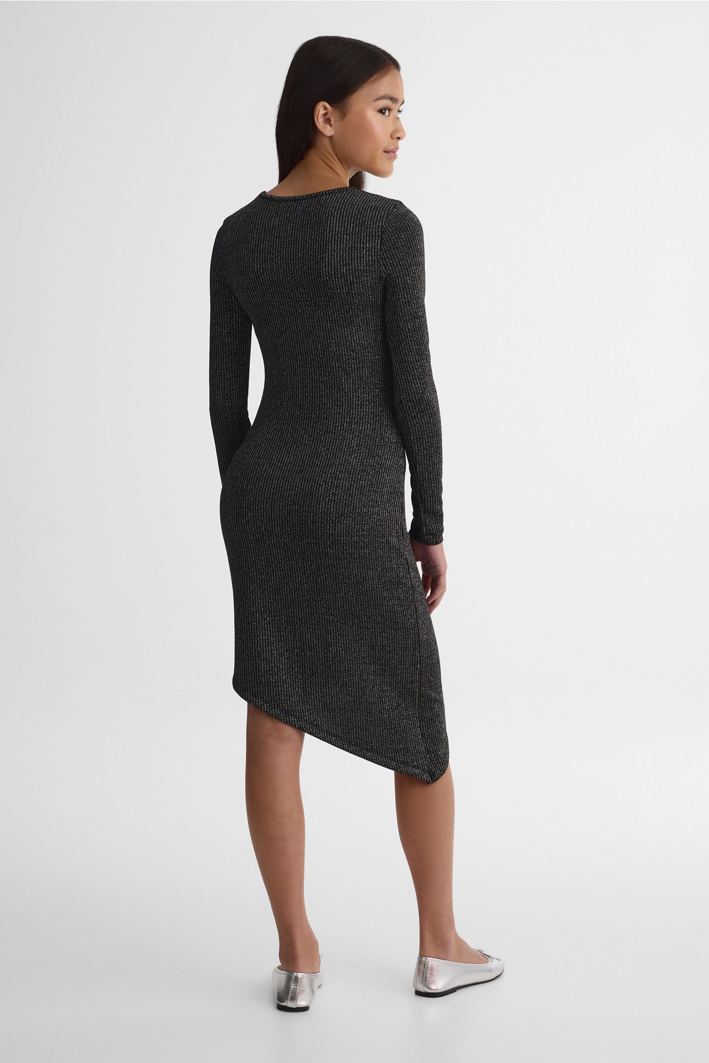Robe longue asymétrique en lurex – Ado fille && NOIR