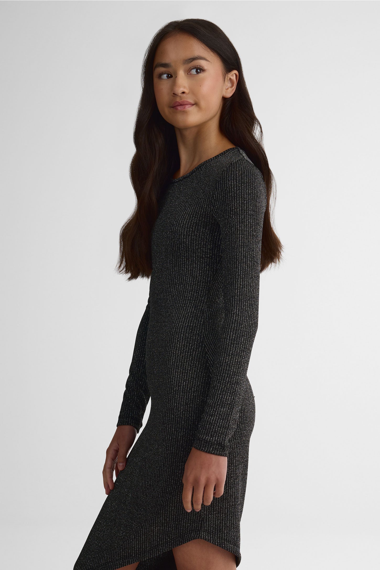 Robe longue asymétrique en lurex – Ado fille && NOIR