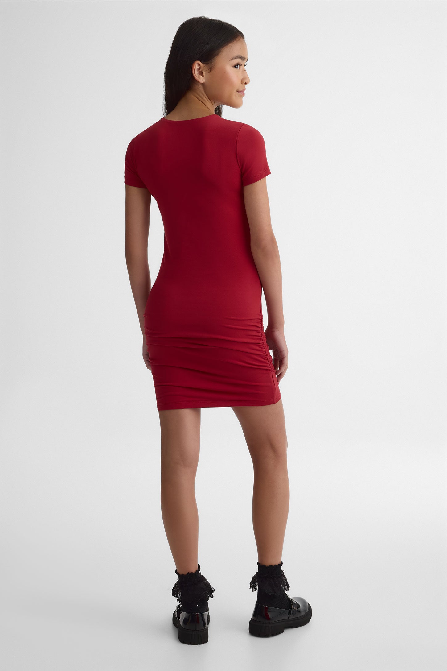 Robe unie manches courtes en Ity - Ado fille && ROUGE