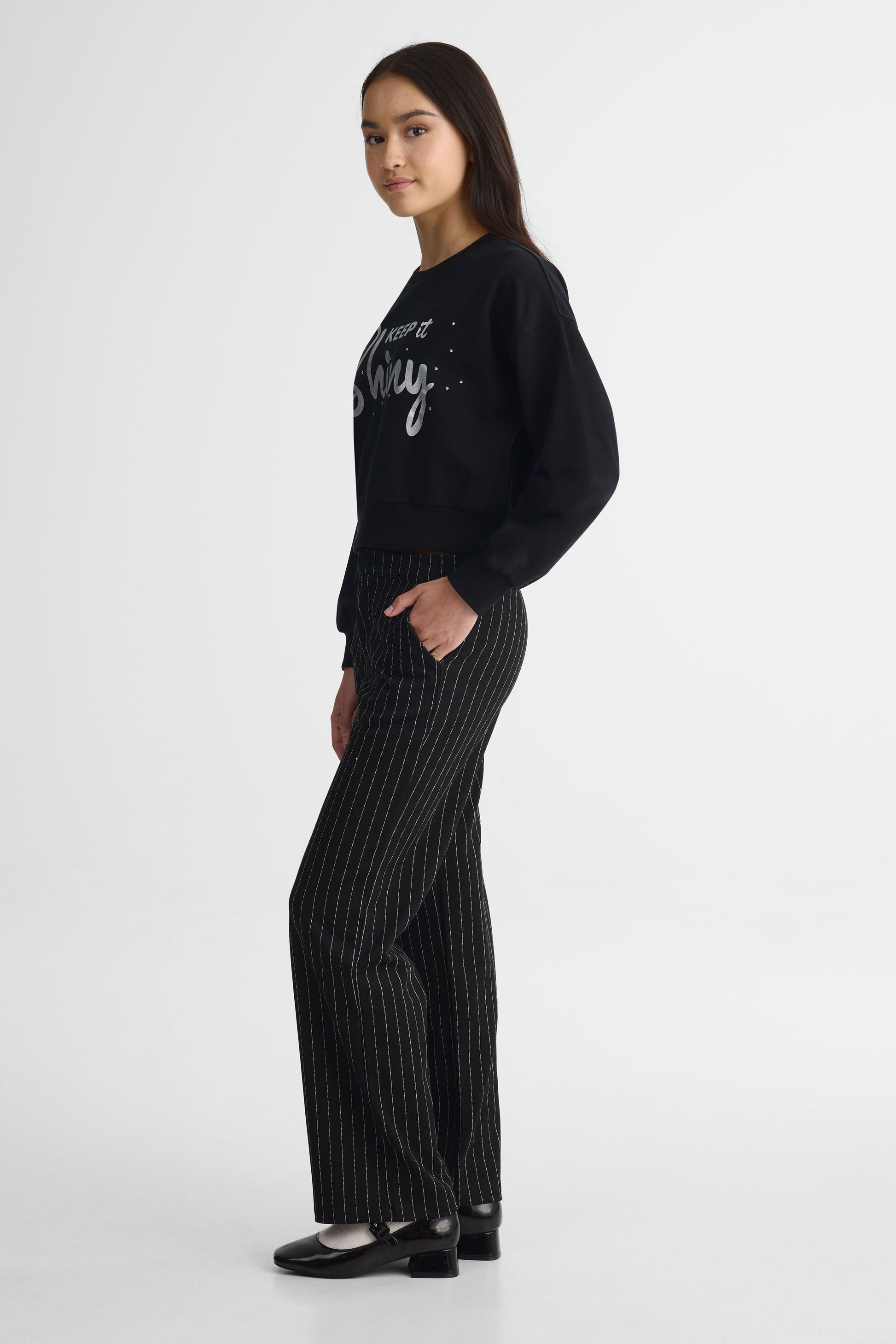 Pantalon jambes larges en stretch - Ado fille && NOIR/MULTI